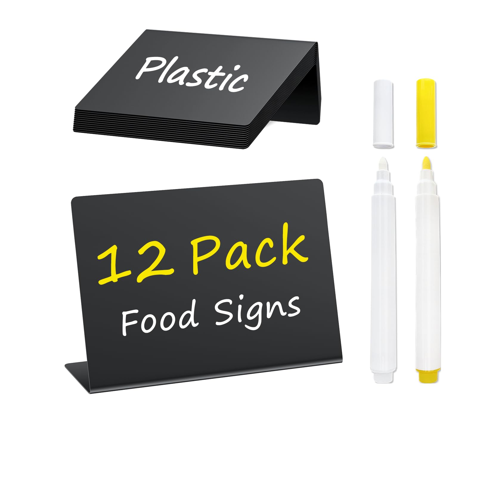 PigPotParty 12 Pcs 4"x3" Small Food Labels for Party Buffet - Mini Chalkboard Signs for Food Display - Bakery Appetizer Labels - Table Name Tags - Place Cards - Include 2 Wet Erase Markers