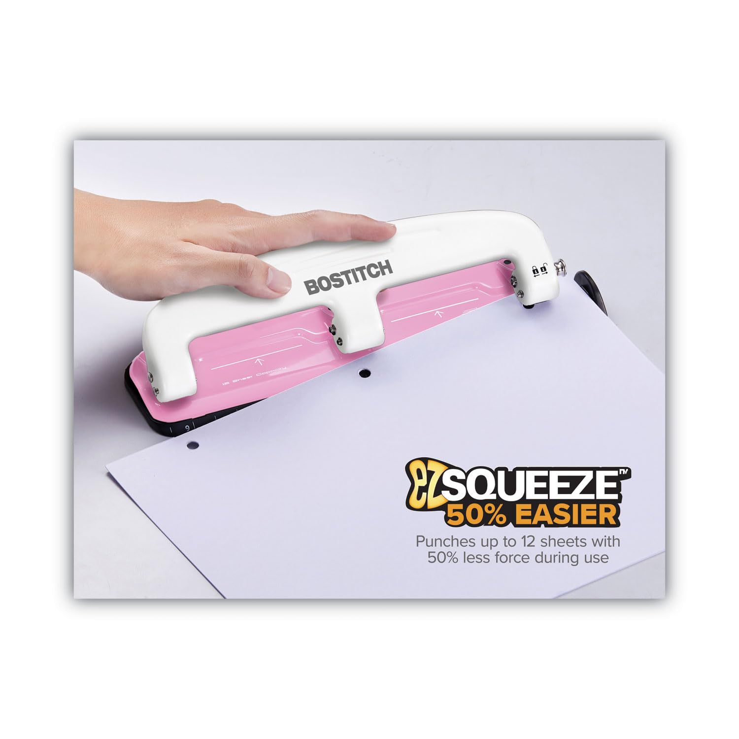 PaperPro inCOURAGE 12 Reduced Effort 3-Hole Punch, 12 Sheets, Pink (2188)