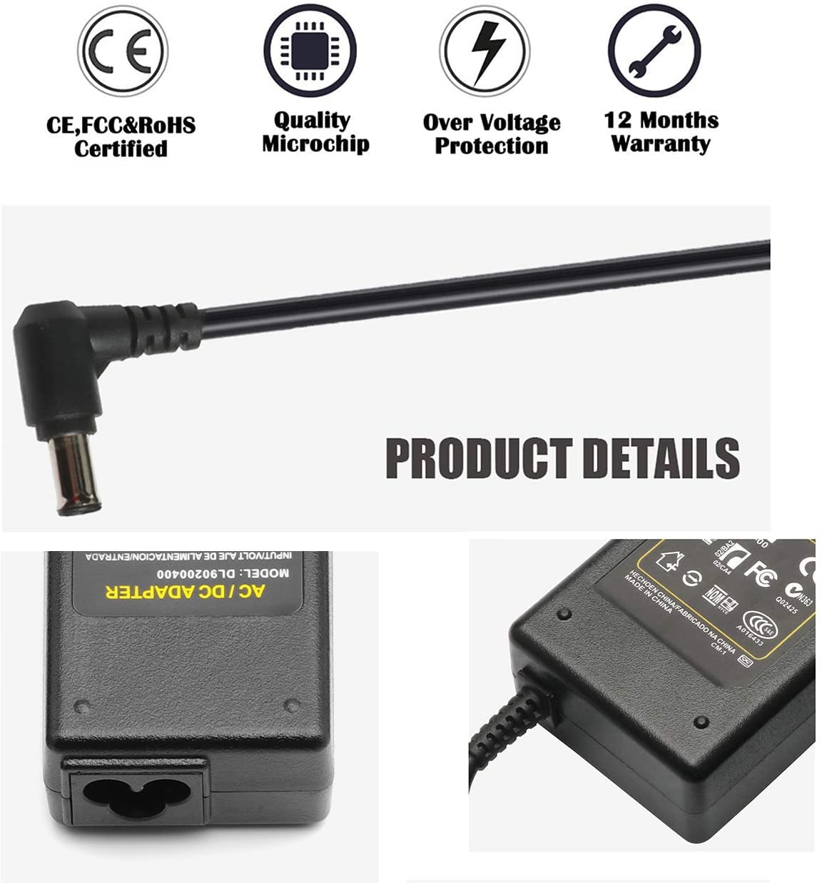 19V Monitor Power Cord for LG, Ac/Dc Power Supply Cord TV Monitor LG Electronics 19" 20" 22" 23" 24" 27" Widescreen Ultrawide HDTV Replacement Charger