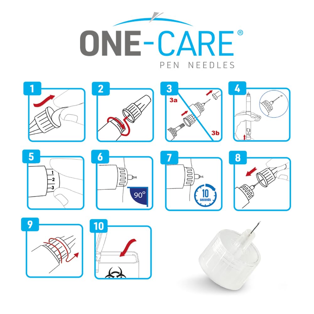 ONE-CARE Pen Tips 31G x 5/32’’ (4mm), Universal Fit, Optimal Skin-Contact for Comfort, Sterile, 100/bx