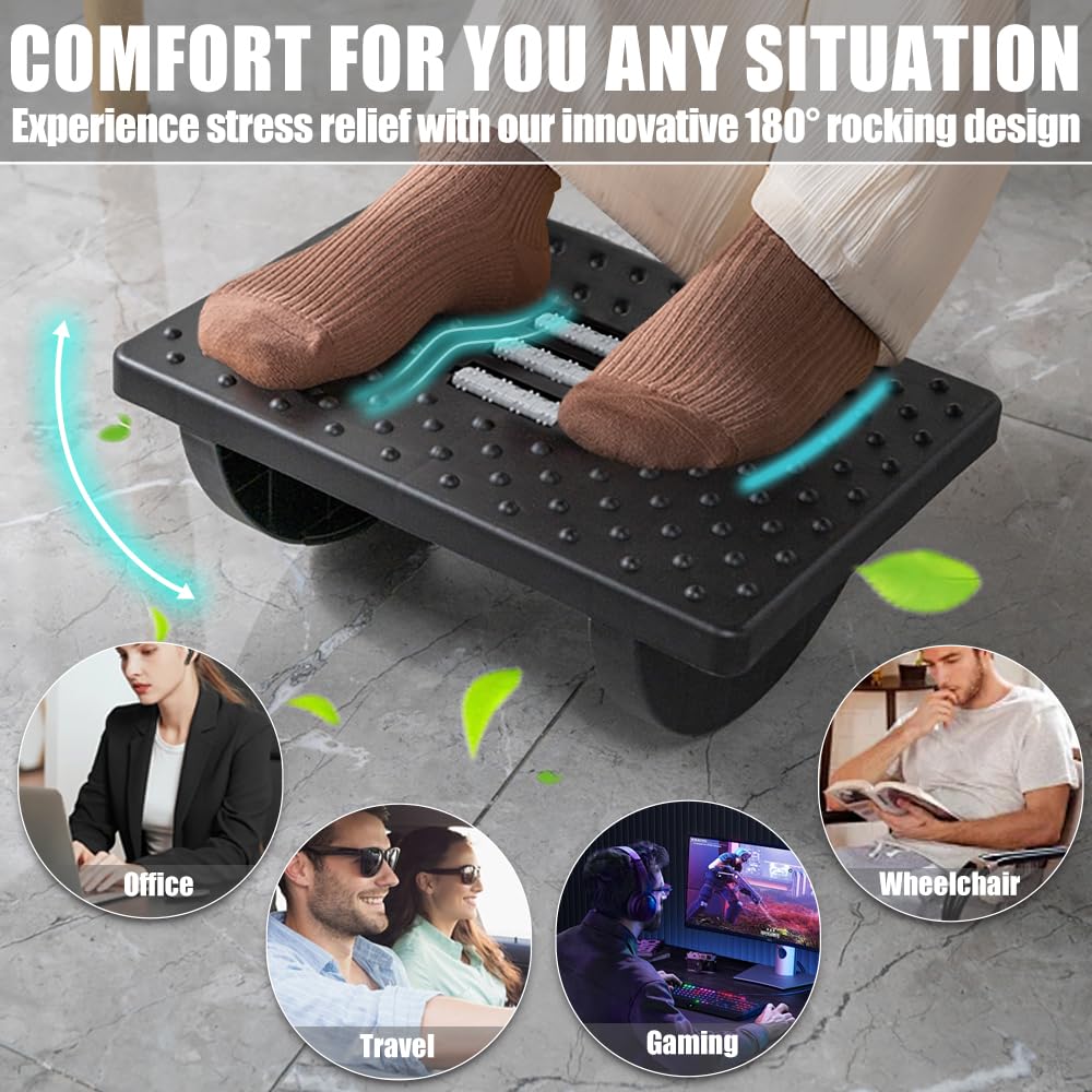 CasaZenith Foot Rest for Under Desk at Work - Ergonomic Foot Stools for Under Office Desk - Rocking Footrest with Roller Massager - Leg Rest for Chair, Computer Gaming - Promote Leg Circulation