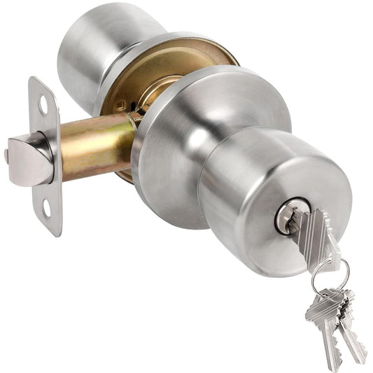 Door Knob with Lock and Key, Keyed Entry Door Knob, Exterior and Interior Door Lock for Front Door Commercial and Residential Area, Entry Door Handle for Bedroom and Bathroom, Satin Nickel