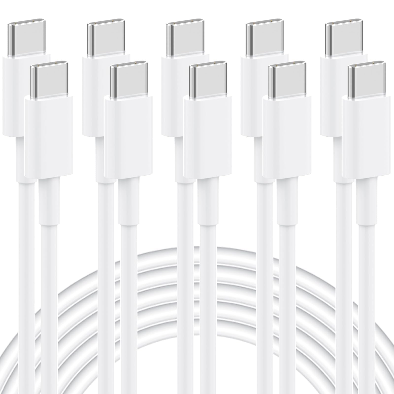 USB C to USB C Cable, 5-Pack 6FT, 60W Fast Charging Power Delivery for iPhone 15/15 Pro/15 Plus/15 Pro Max, iPad Mini 6/Pro 2021, MacBook Pro 2020, Samsung Galaxy S23, Switch