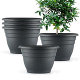 RooTrimmer Plant Pots Set of 5, 10 Inch Round Flower Pots, Thickened Plant Planters with Drainage Holes, Garden Pots for Indoor Outdoor (Dark Gray)