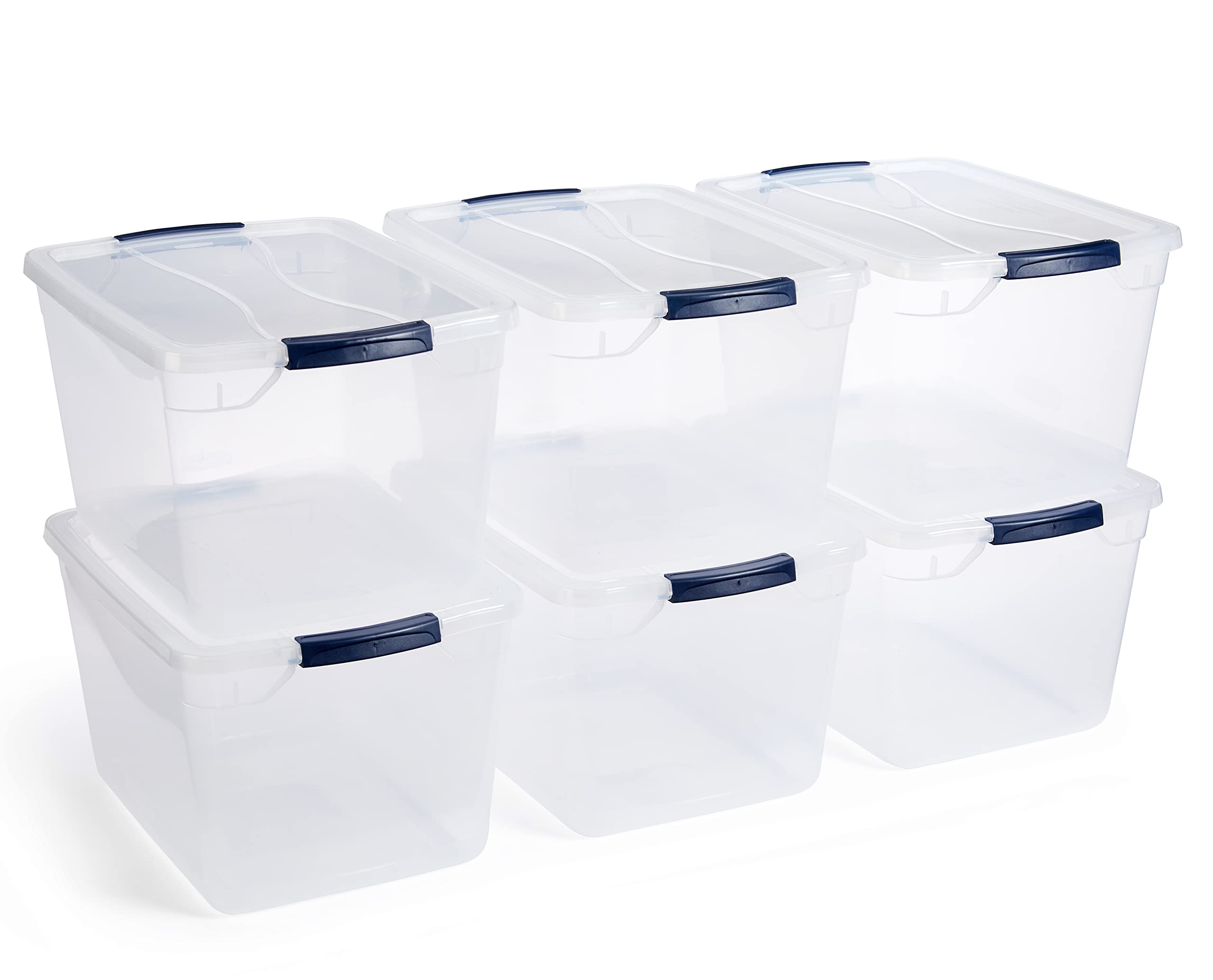 Rubbermaid Cleverstore Clear 30 QT Pack of 6 Stackable Plastic Storage Containers with Durable Latching Clear Lids