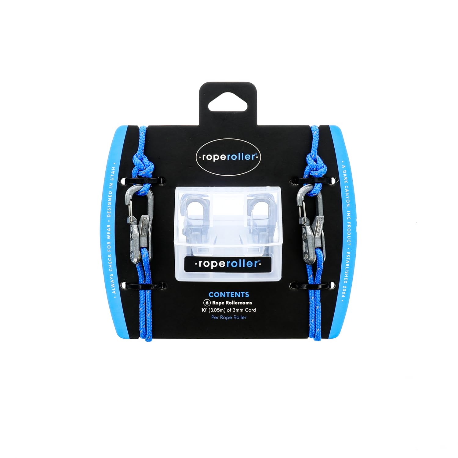 Roperoller - Cord and Rope Tightening and Cinching Tool with Rollercam Technology - Easy Secure Tie Down for Outdoor, Camping, and Boating Guy Lines - 6-Pack Includes Accessory Cord and Carry Case