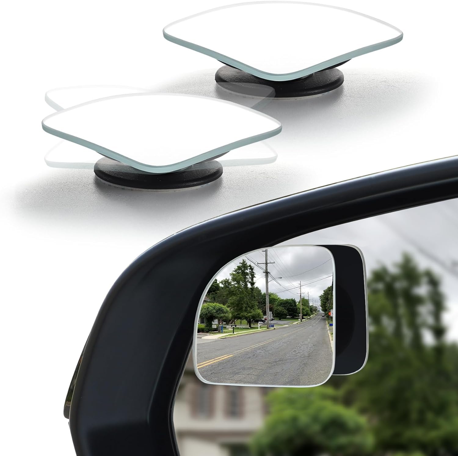 LivTee Blind Spot Mirror, 2" Round HD Glass Frameless Convex Rear View Mirrors Exterior Accessories with Wide Angle Adjustable Stick for Car SUV and Trucks, Pack of 2