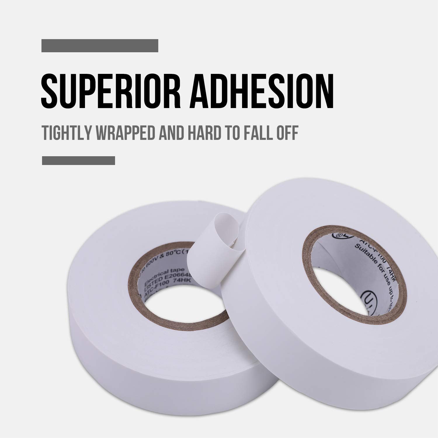 Lichamp 10-Pack White Electrical Tape Waterproof, 3/4 in x 66ft, Industrial Grade UL/CSA Listed High Temp Electrical Tape Electric Super Vinyl