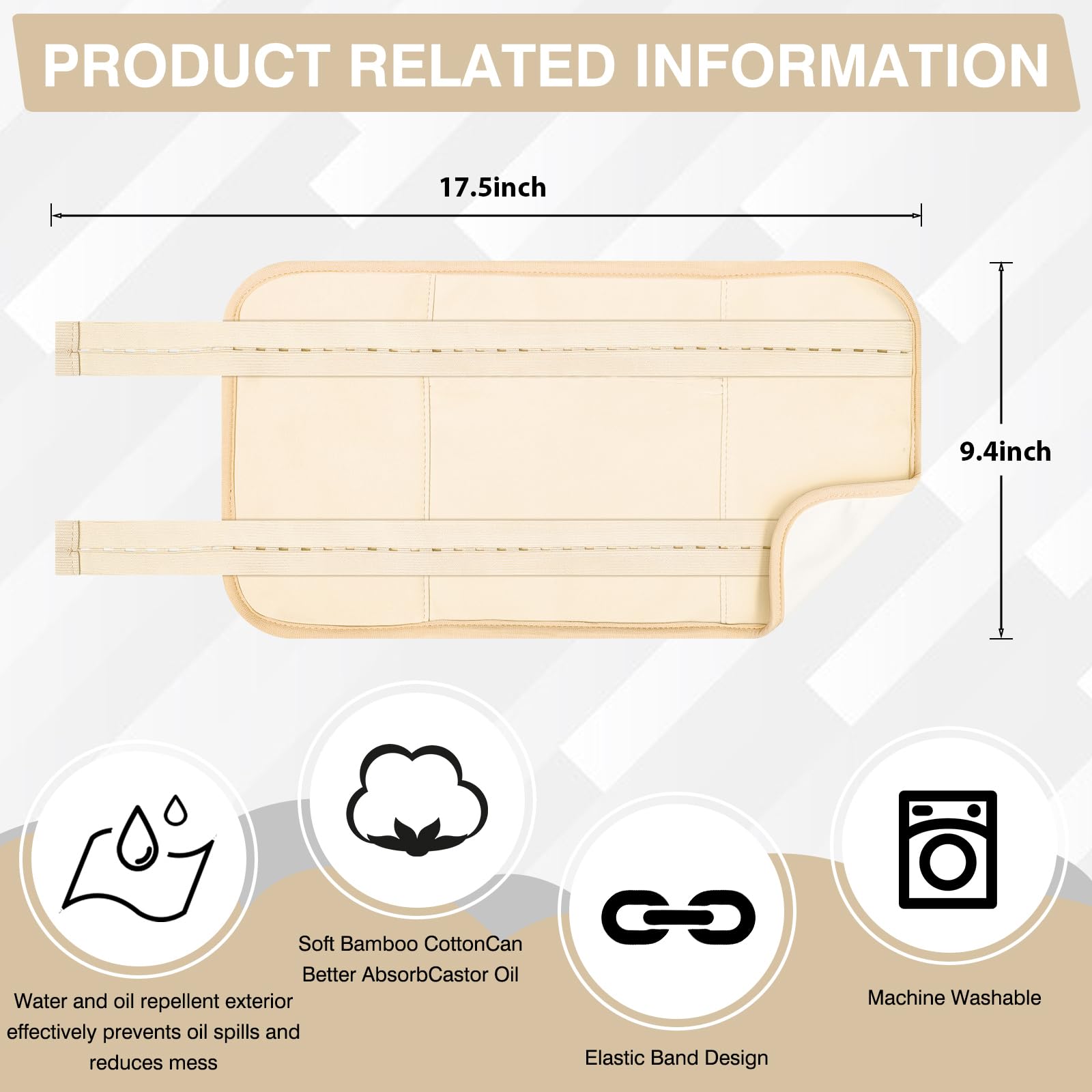 TORPNIA Castor Oil Pack, Adjustable Reusable Castor Oil Pack Wrap for Liver Detox, Castor Oil Pack Wrap for Stomach Less Mess, Elastic Strap Bamboo Cotton Machine Washable Anti Oil Leak 1pcs