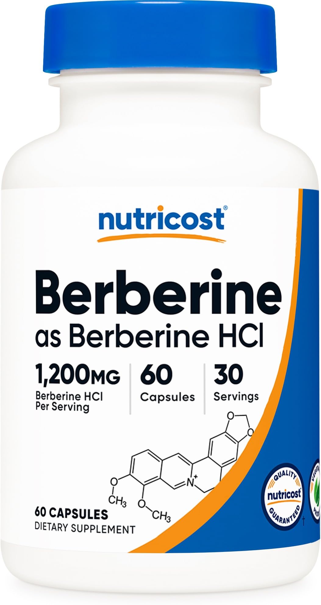 Nutricost Berberine HCl 1200 ملجم، 60 كبسولة نباتية - خالٍ من الغلوتين وغير معدّل وراثيًا