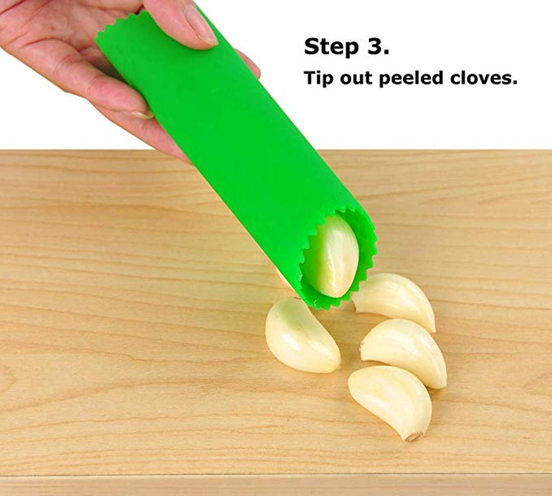 Sinnsally Garlic Peeler Skin Remover Roller Keeper,Easy Quick to Peeled Garlic Cloves with Silicone Tube Roller Garlic Peeling Kitchen Tool(3 Colors)