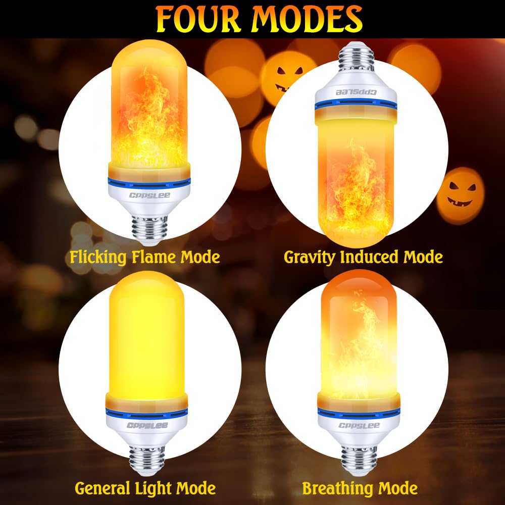 Halloween Decorations Upgraded LED Flame Light Bulbs, 4 Modes Flickering Light Bulbs, E26 Base Fire Flame Bulb, Christmas Lights Patio Outdoor Indoor Home Decor (Yellow, 2 Pack)