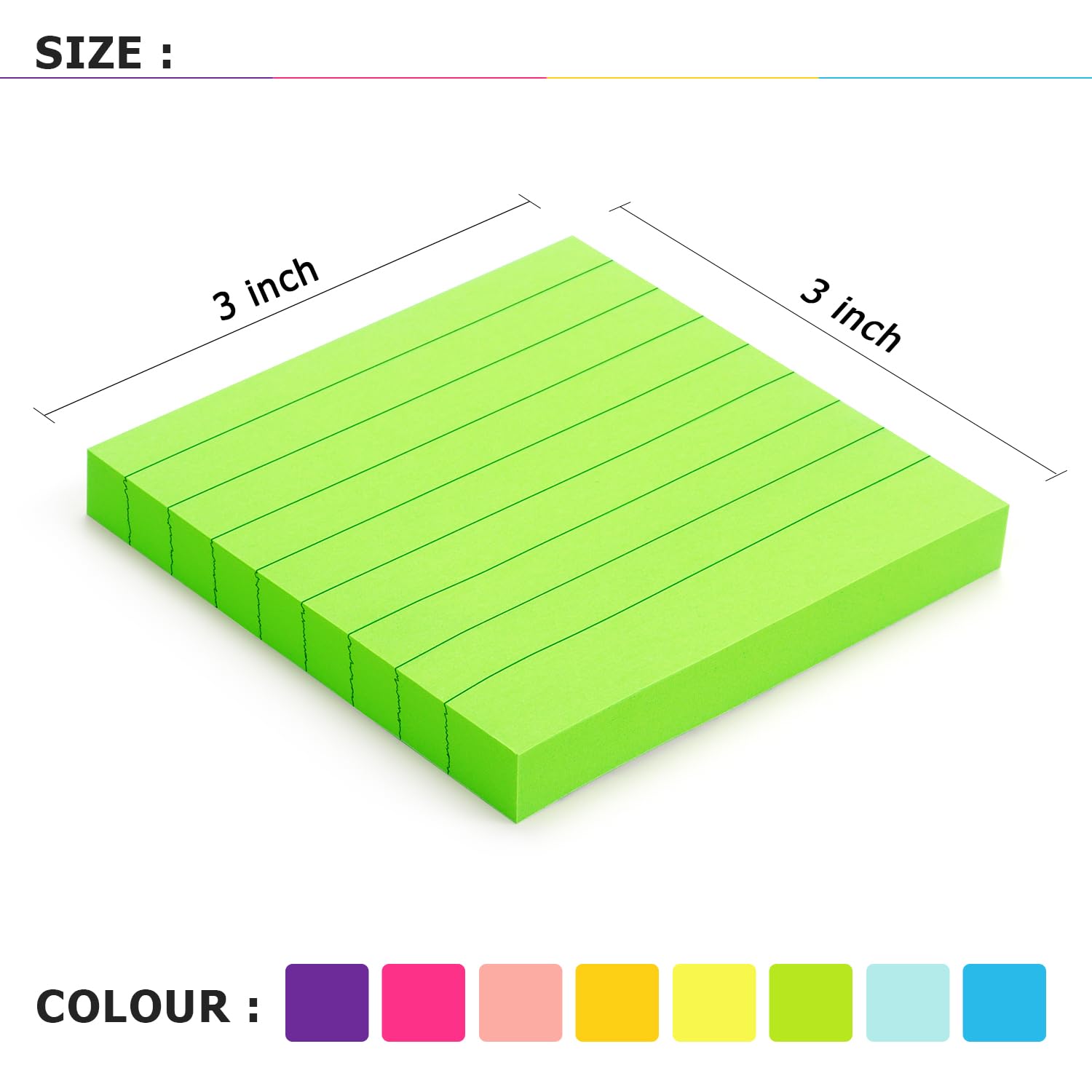 6 Pads Lined Sticky Notes 3x3 Sticky Notes with Lines Self-Stick Note Pads 6 Bright Multi Colors,100 Sheet/Pad