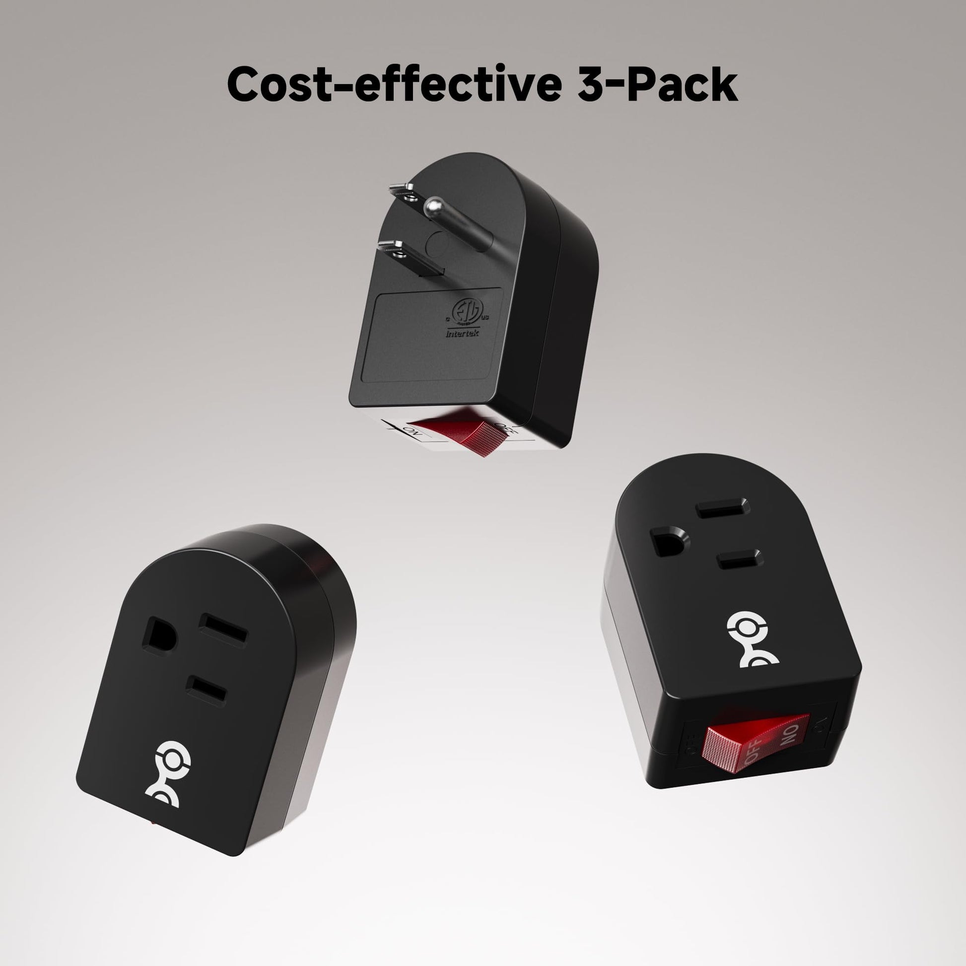 [ETL Listed] Cable Matters 3-Pack Grounded Outlet Switch with ON Off, Plug Switch ON Off, Single Outlet Adapter ON/Off, Black