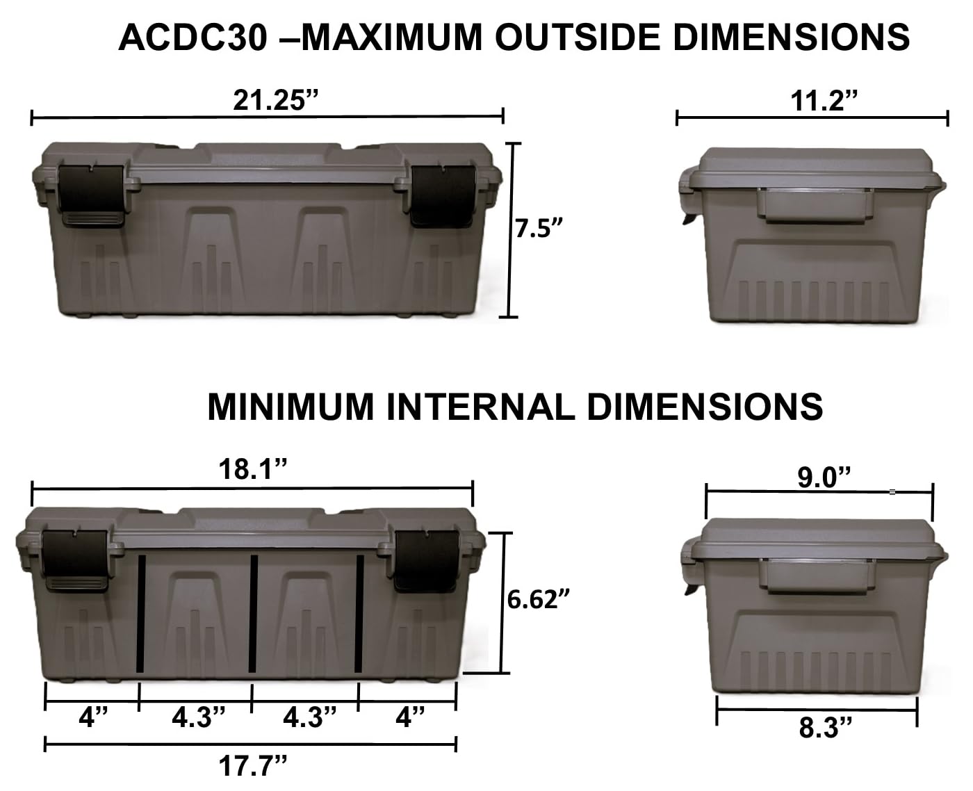 MTM ACDC30, Divided Ammo Crate Utility Box, Water- Resistant, Stackable, Snap Latch, USA Made, Dark Earth