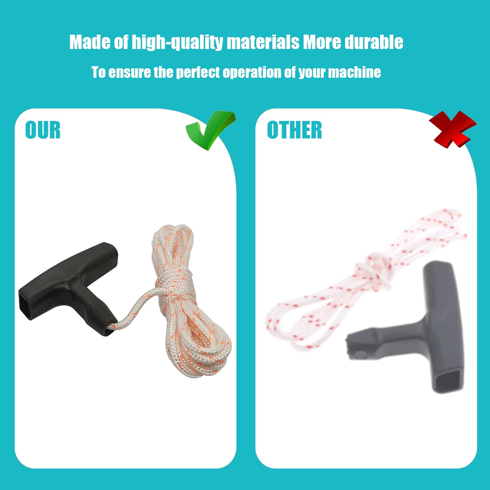 New Recoil Starter Rope 3-Meter Pull Cord with Starter Handle Replacement for Lawn Mower ChainsawTrimmer Edger Brush Cutter Engine Parts(Red and White Cord,3.5 mm)