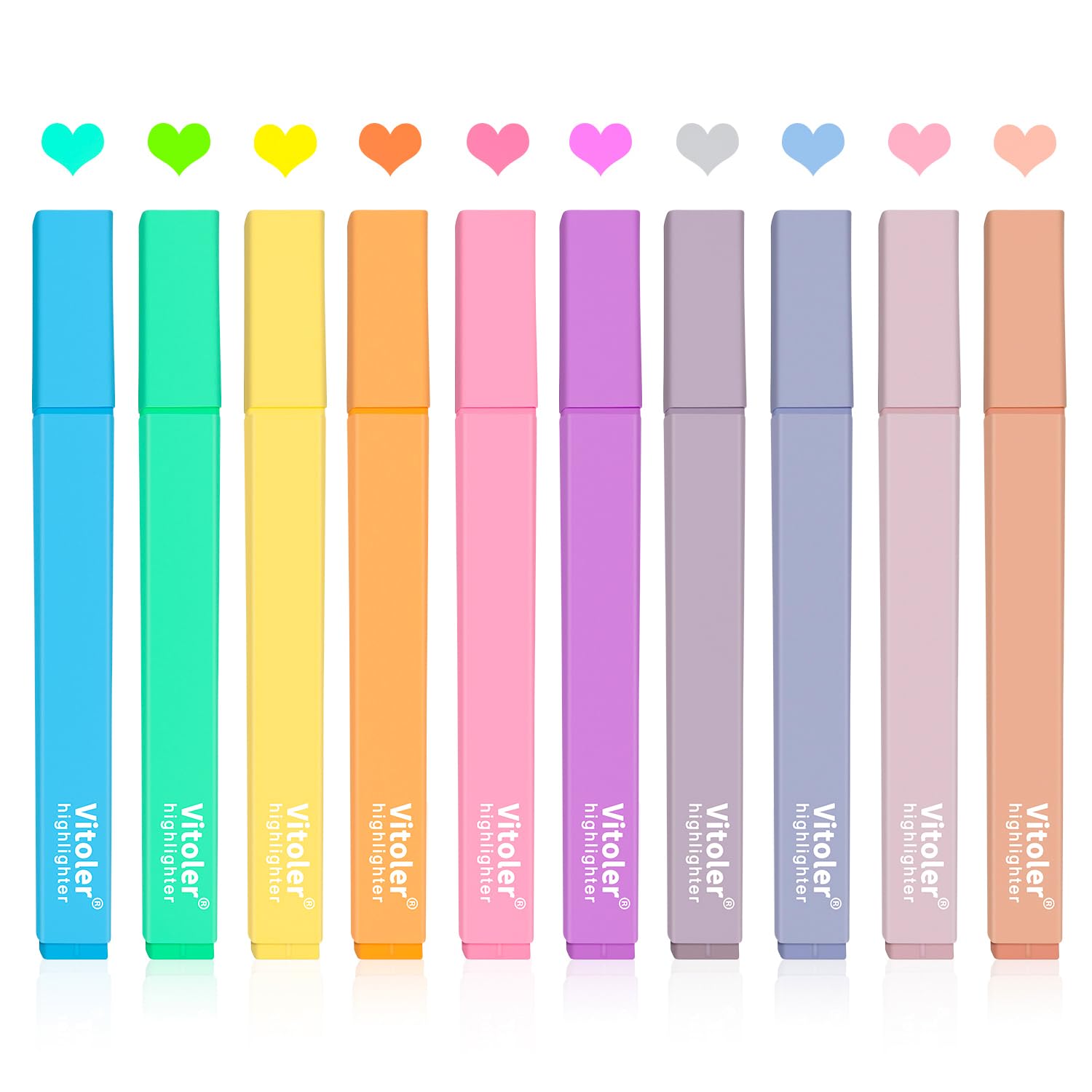 Vitoler 10Pcs Aesthetic Highlighters, Chisel Tip Marker Pens,Assorted Color Candy Highlighters,No Bleed Bible Highlighter,Cute Pastel Highlighter for Journaling Planner Notes School Supplies