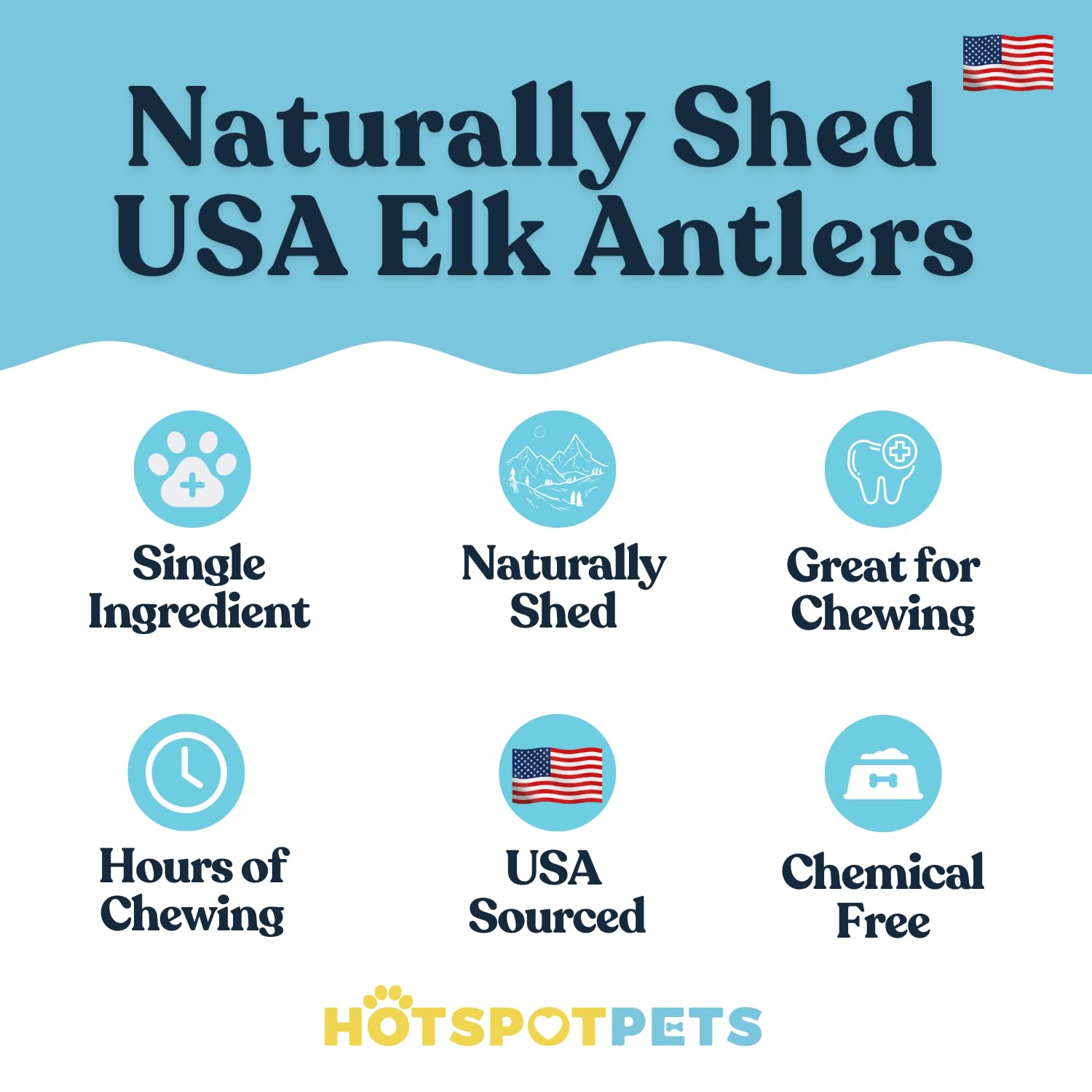 hotspot pets Premium Split Elk Antlers for Dogs - 7 Inch Large Dog Chews (2 Pack) Made in USA -Naturally Shed Antler Bone for Large Breed Aggressive Chewers -Promotes Natural Dental Hygiene