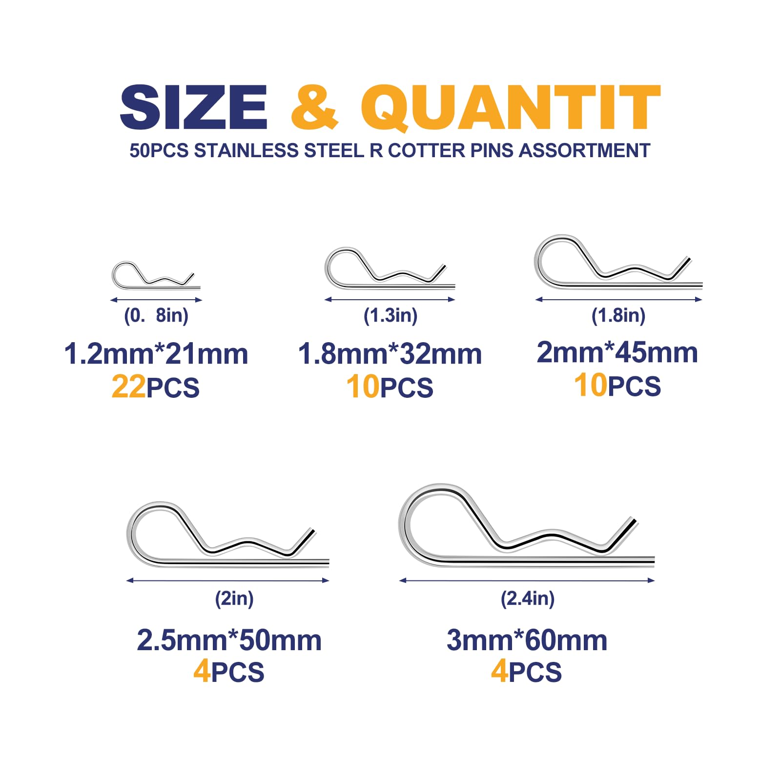 50 Pcs Cotter Pins, Cotter Pin Assortment Kit, Heavy Duty R Clips Hardware Pins, 5 Sizes Spring Fasteners Hitch Pin for Trailer Locking, Trailer Clamps, Lawn Mowers, Trucks, Mechanic's Choice