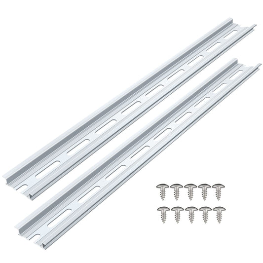 2 Piece VAMRONE Aluminum DIN Rails, 12 Inch Long, 35mm Wide, 7.5mm High, Top Hat Slotted DIN Rail with RoHS, Extra Premium Screws Included for Hardware Components Mounting