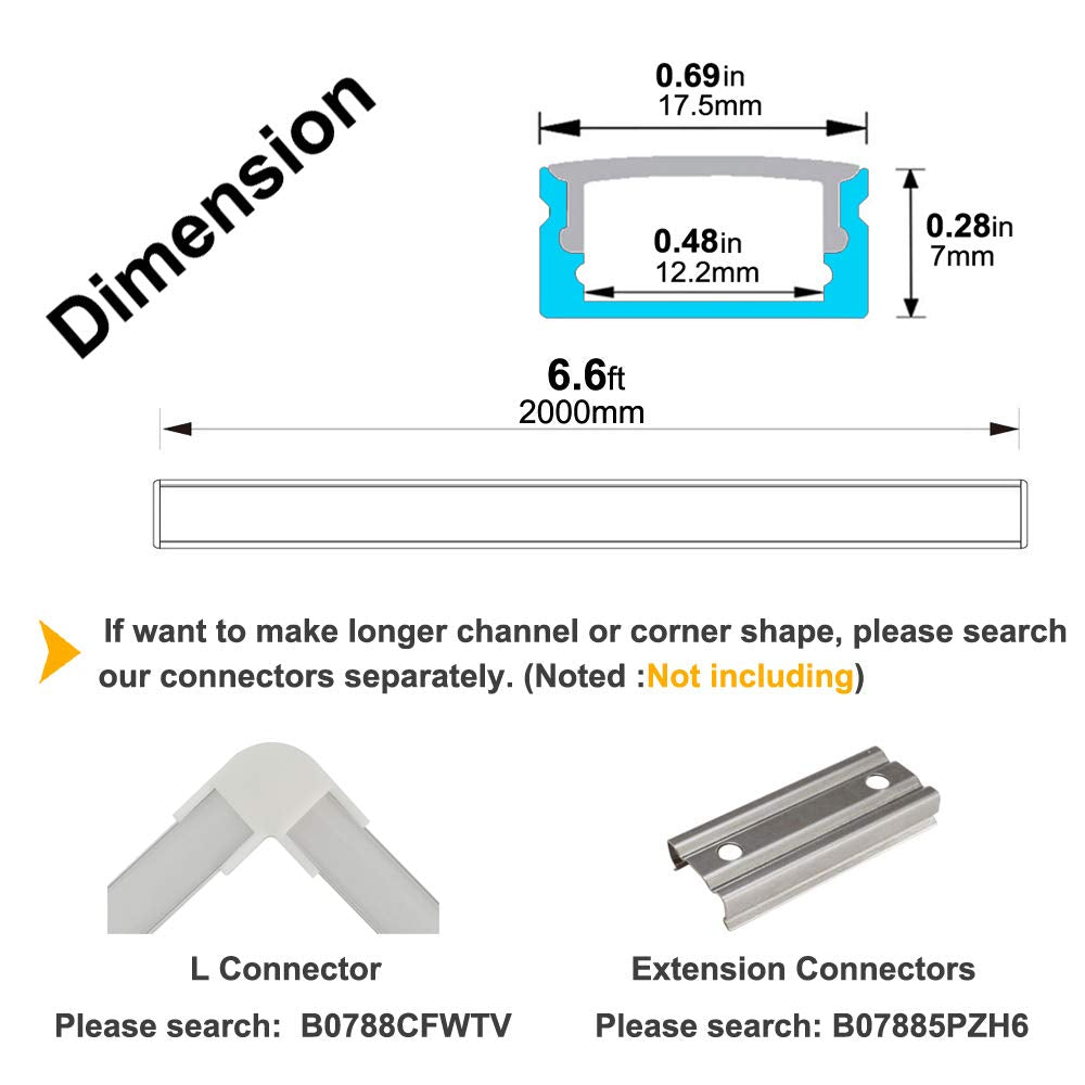 hunhun 10-Pack 6.6ft/ 2Meter U Shape LED Aluminum Channel System with Milky Cover, End Caps and Mounting Clips, Aluminum Profile for LED Strip Light Installations, Very Easy Installation