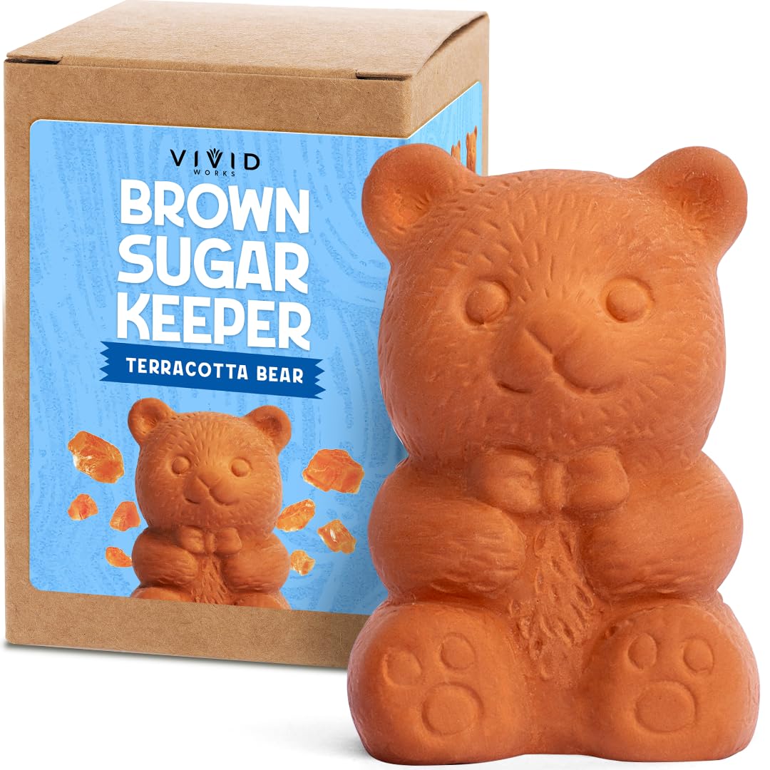 Vivid Works Brown Sugar Keeper - Terracotta Brown Sugar Bear to Maintain Food Moisture in Storage Container - Terra Cotta Food Saver