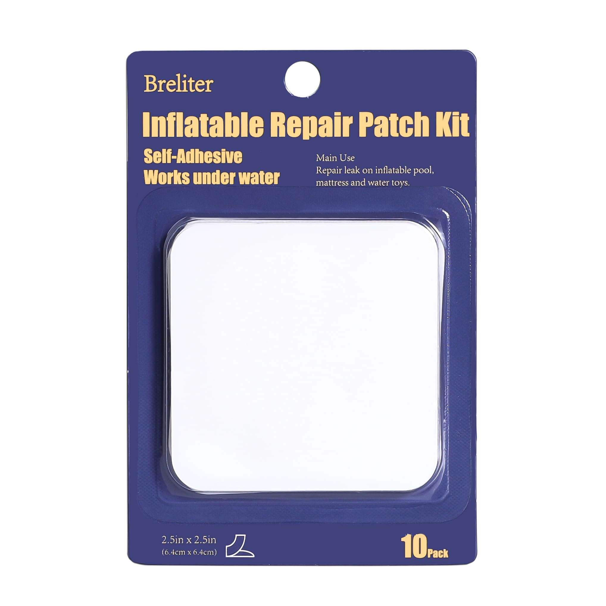 Breliter Inflatable Patch Repair Kit - Waterproof TPU Pool Repair Tape, Heavy Duty Repair Patch for Air Mattress, Bounce House, Inflatable Toys, Tent, Swimming Ring - 10 Packs of 2.5in x 2.5in, Square