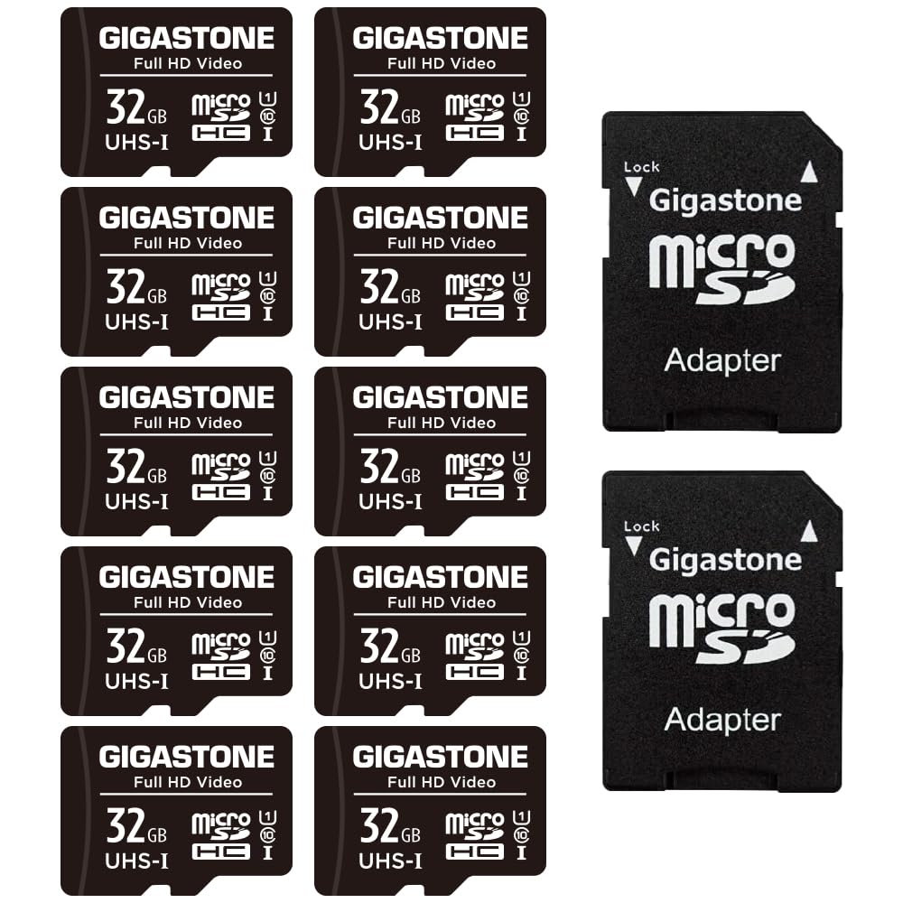 GIGASTONE 32GB 10-Pack Micro SD Card, Full HD Video, Surveillance Security Cam Action Camera Drone, 90MB/s Micro SDHC UHS-I U1 C10 Class 10
