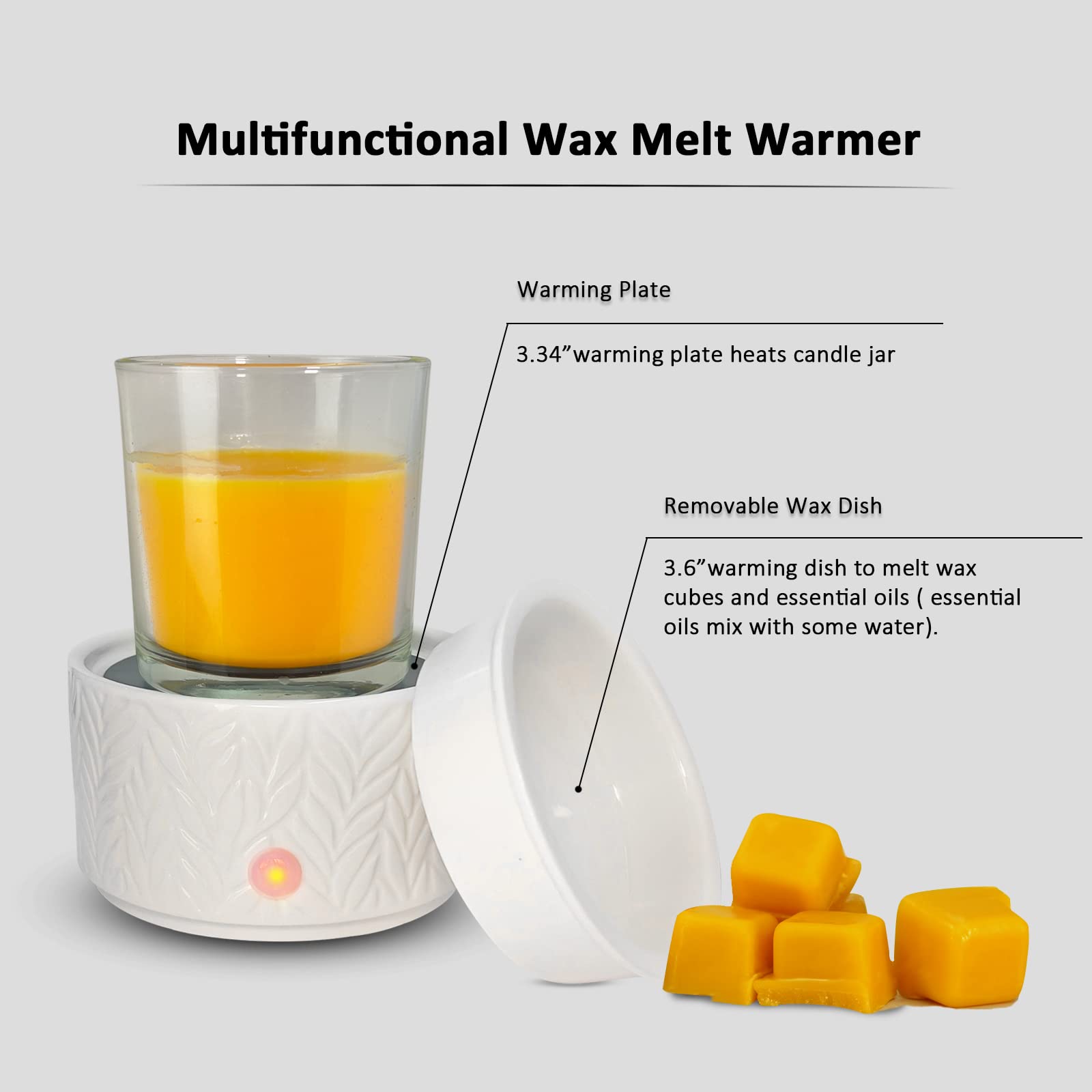 EQUSUPRO Wax Melt Warmer for Scented Wax Melts 3-in-1 Electric Ceramic Candle Wax Warmer Burner Fragrance Wax Melter for Home Office Bedroom Gift & Decor (Leaf)