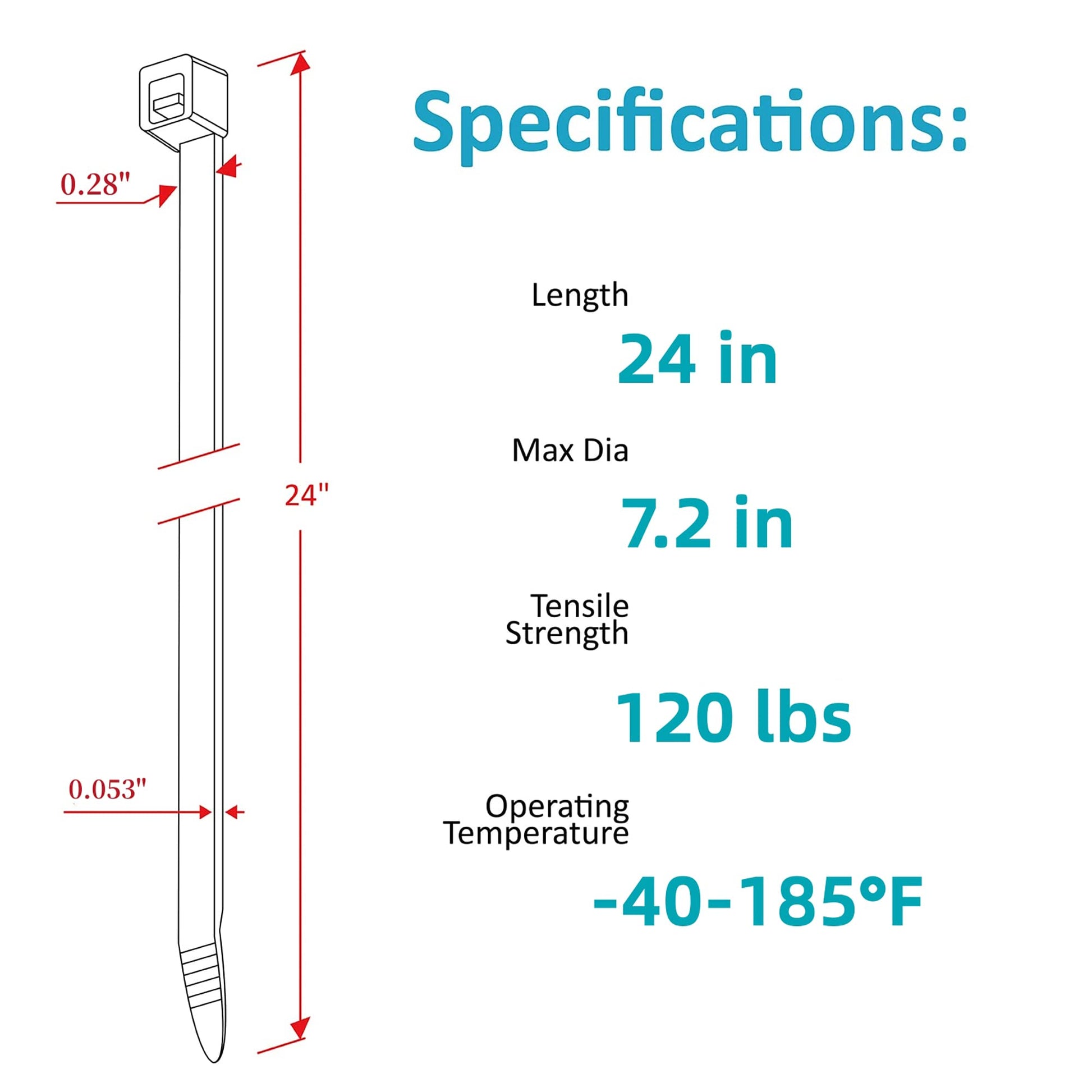 Large Zip Ties Heavy Duty Outdoor 24 inch (50 Pack), Heavy Duty Zip Ties 120 lbs Tensile Strength Outdoor UV Resistant,Awnings Tying Branches Bundling of Crops Fixed Water Pipes