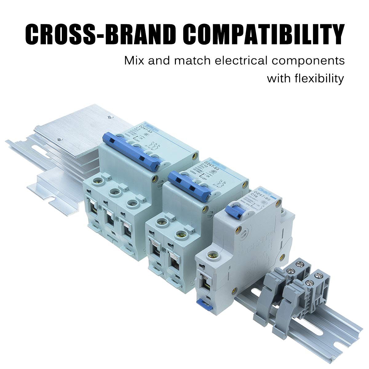 2 Piece VAMRONE Aluminum DIN Rails, 12 Inch Long, 35mm Wide, 7.5mm High, Top Hat Slotted DIN Rail with RoHS, Extra Premium Screws Included for Hardware Components Mounting