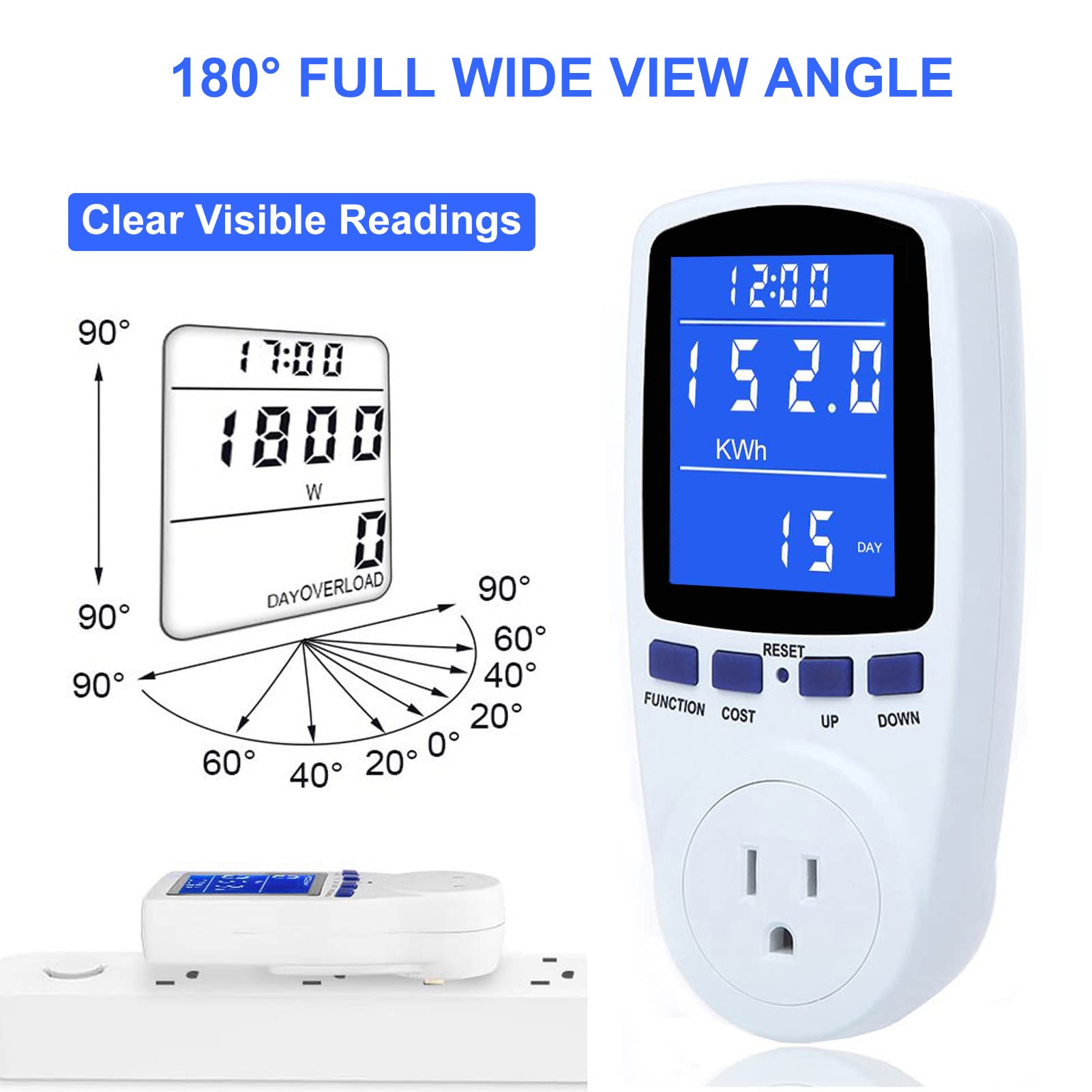 Upgraded Watt Power Meter Plug Home Electrical Usage Monitor Consumption, Energy Voltage Amps Kill Tester with Backlight, Overload Protection, 7 Modes Display