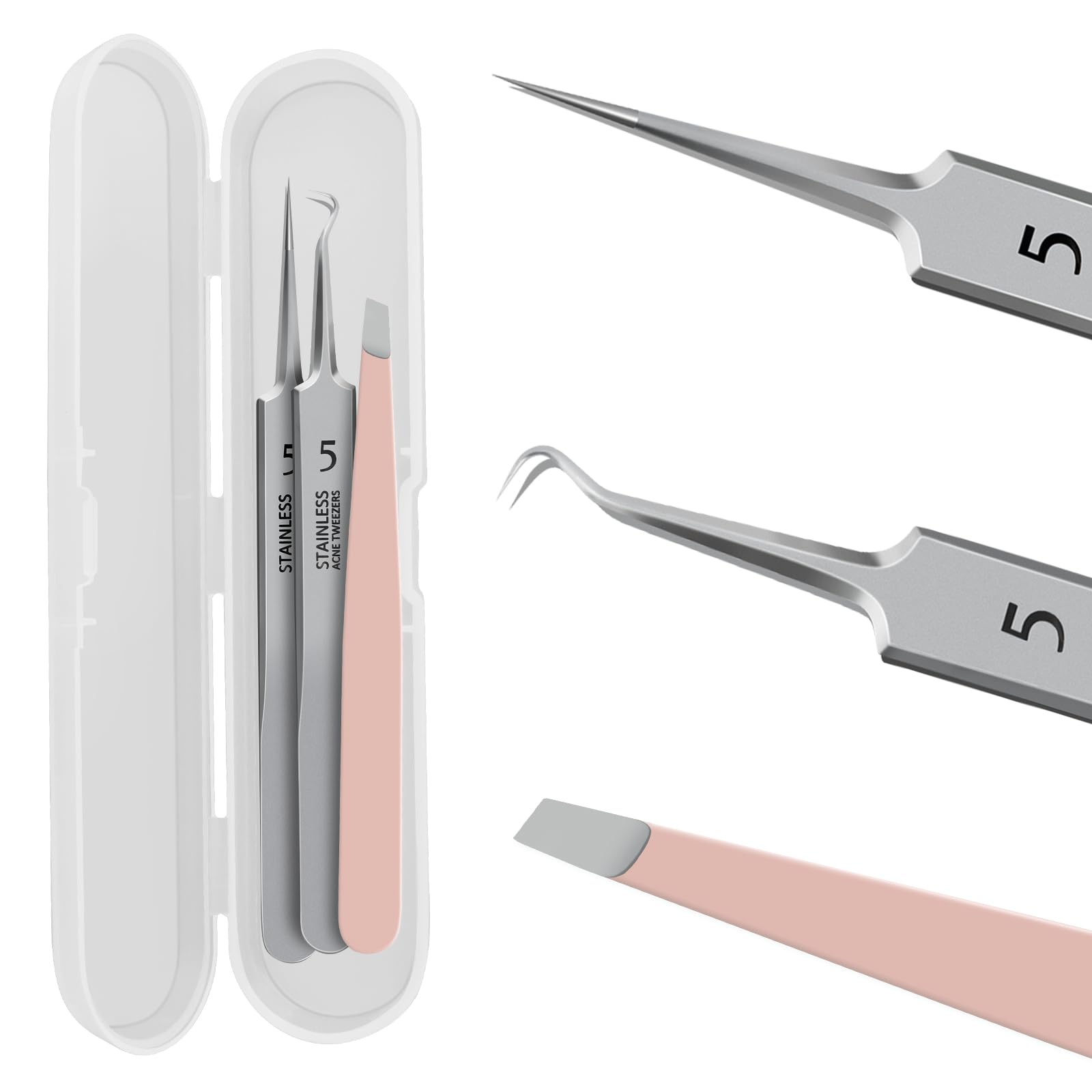 WSYUB Blackhead Remover Tweezers,Ingrown Hair Tweezers, Precision Blackhead Pimple Extractor, Cell Clips Tweezers, Tweezers for Women Facial Hair