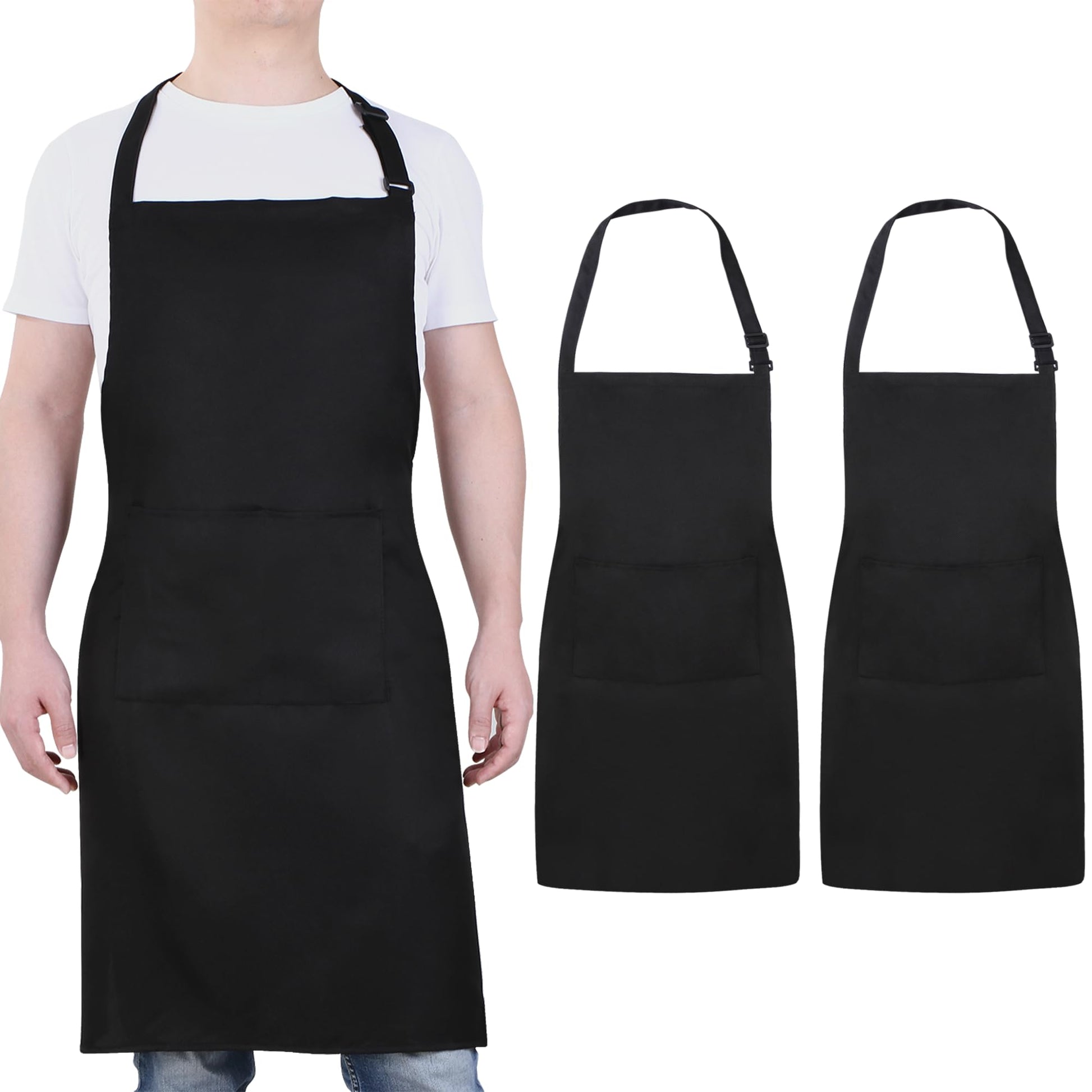 Will Well Chef Apron for Men and Women Professional for Cooking With Pockets - Adjustable - Bib Aprons - Water & Oil Resistant - 1 Pack, Black