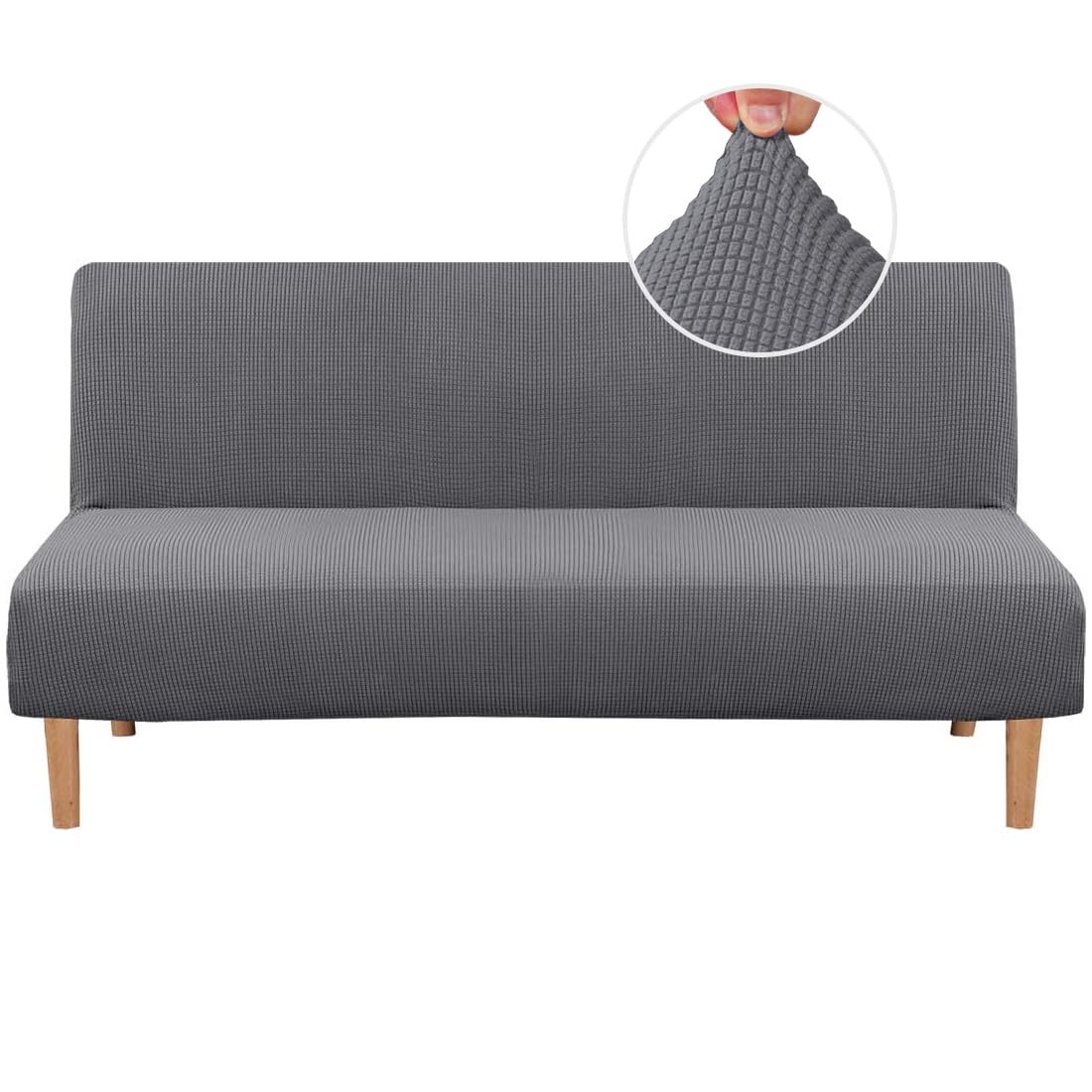 H.VERSAILTEX Armless Futon Cover Stretch Sofa Bed Slipcover Protector Elastic Feature Rich Textured High Spandex Small Checks Jacquard Fabric Futon Cover, Machine Washable, Gray