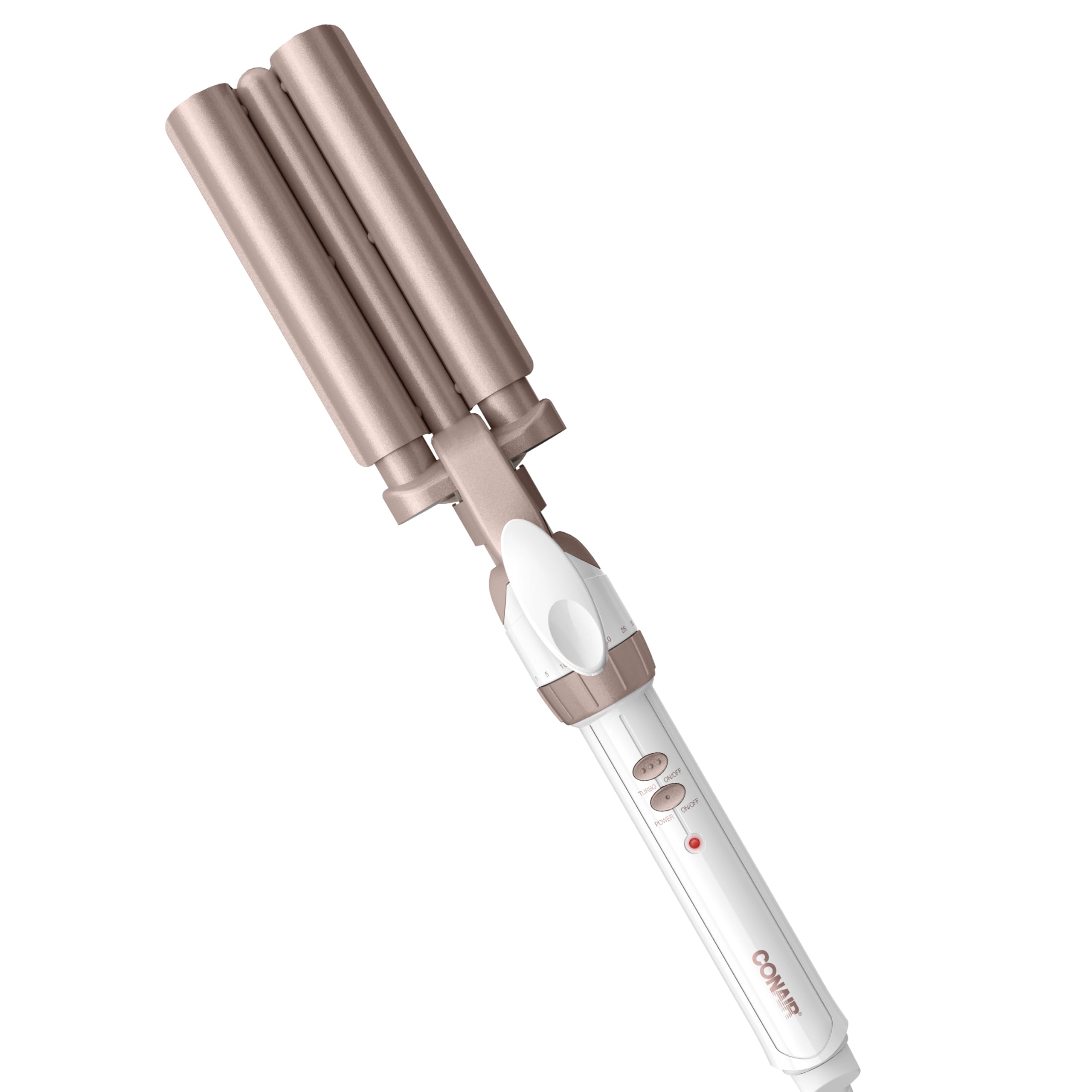 Conair Double Ceramic 3 Barrel Lockenstab, Haar-Waver, für Beachy Waves, langanhaltende natürliche, enge Wellen für alle Haarlängen, Weiß / Roségold
