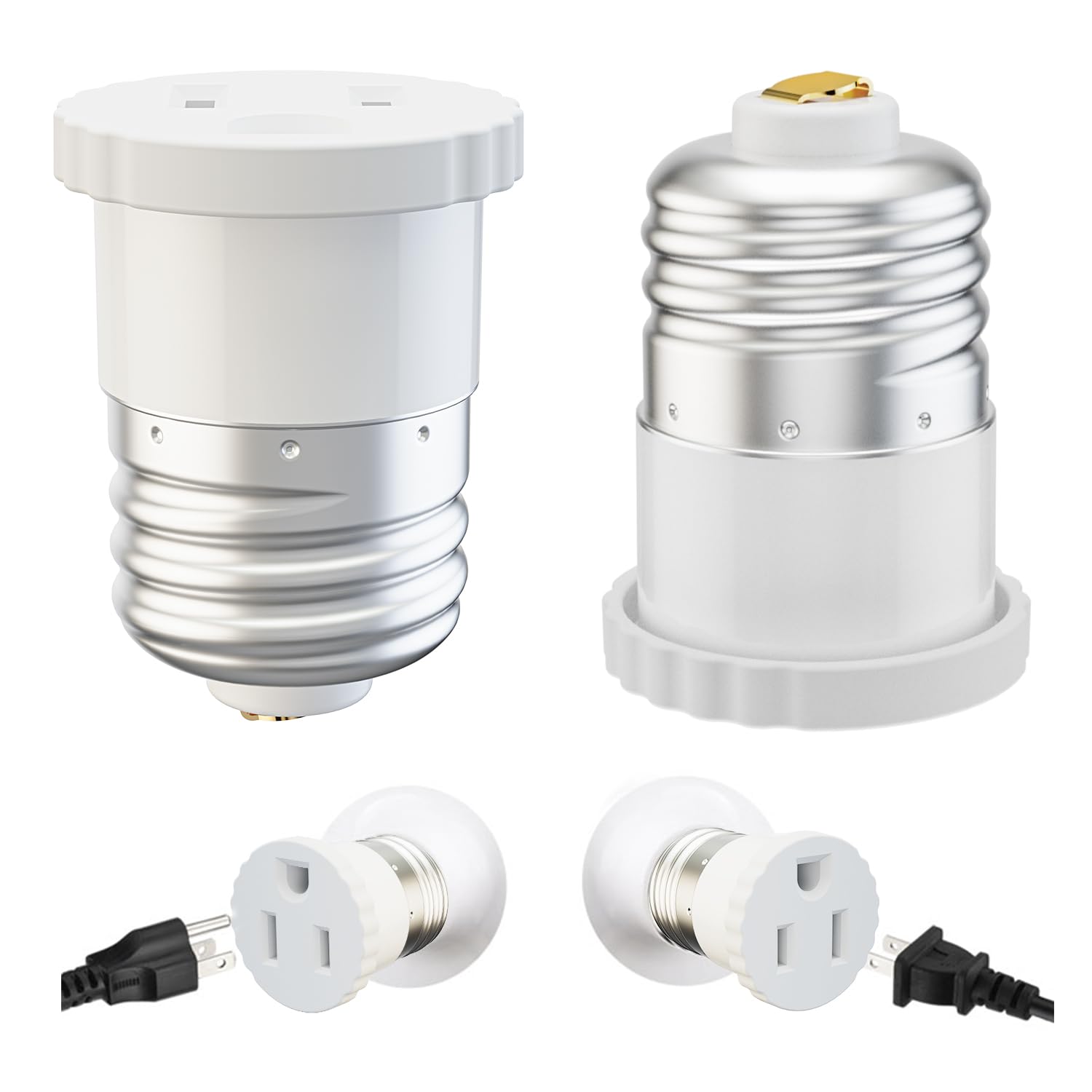 2 Stück, Lampenfassung-Steckdosenadapter, Konverter von Glühbirnenfassung zu Steckdosenadapter (Weiß).