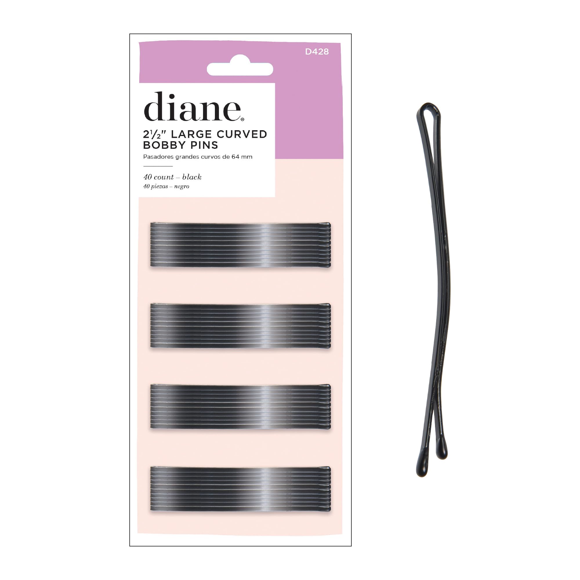 Diane 2,5" gebogene schwarze Haarnadeln für Damen, Mädchen, Salon, Friseure, Lockenwickler, langes und dickes Haar, große flache Haarnadeln mit Kugelspitzen zum Befestigen von Hochsteckfrisuren, abstehenden Haaren, 40 Stück