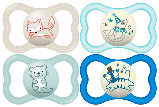 MAM Air Night & Day Baby Pacifier, for Sensitive Skin, Glows in The Dark, 6-16 Months, Baby Boy, 4 Count (Pack of 1)