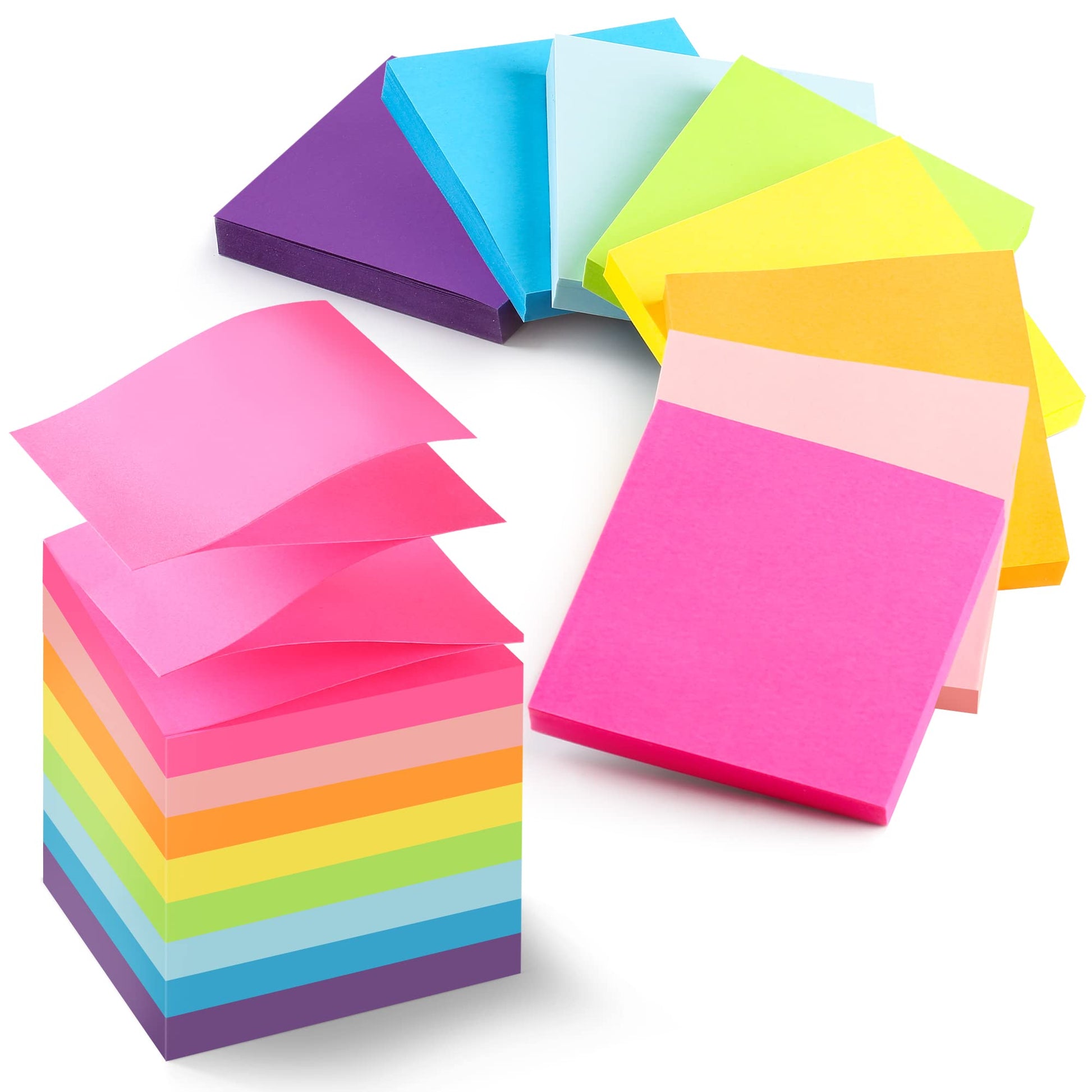 (8 Pads) Pop-up Sticky Notes 3x3 Inches, 8 Bright Colors Super Sticky Notes, Clean Removal, Recyclable, 84 Sheets/pad