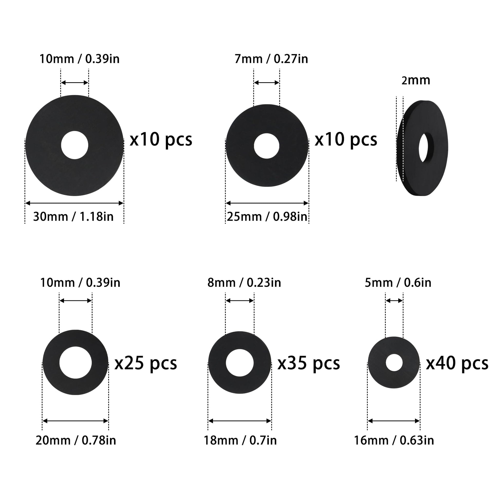120Pcs Flat Rubber Washers Assortment Kit,16/18/20/25/30mm Black Washer,Vibration Absorbing Pads Sealing Rubber Washers for Faucets Garden Bolts Screws Hose Plumbing Shower Head- 5 Sizes