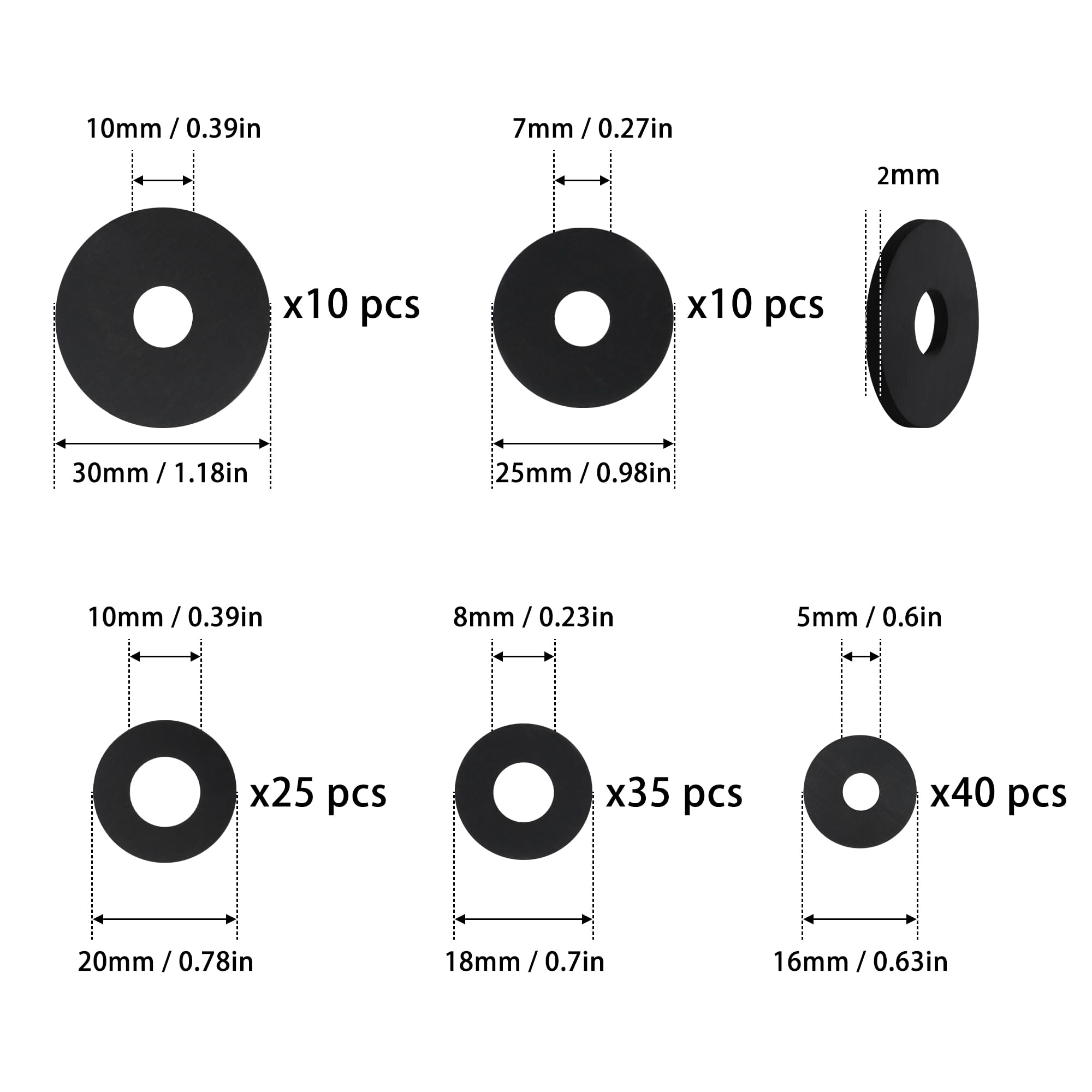 120Pcs Flat Rubber Washers Assortment Kit,16/18/20/25/30mm Black Washer,Vibration Absorbing Pads Sealing Rubber Washers for Faucets Garden Bolts Screws Hose Plumbing Shower Head- 5 Sizes