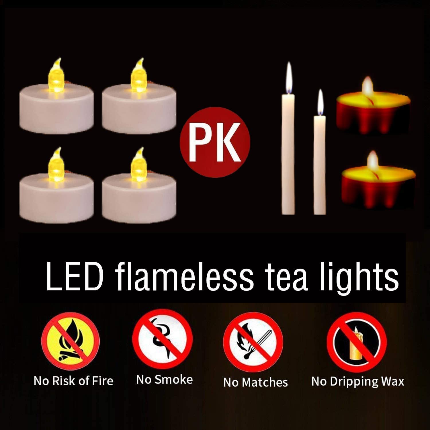 LED Tea Lights Candles- 24PACK Warm Yellow Flameless Candles Realistic and Bright Flickering Long Lasting 200Hours for Holiday Celebration,Party,Home Decoration,Battery Operated