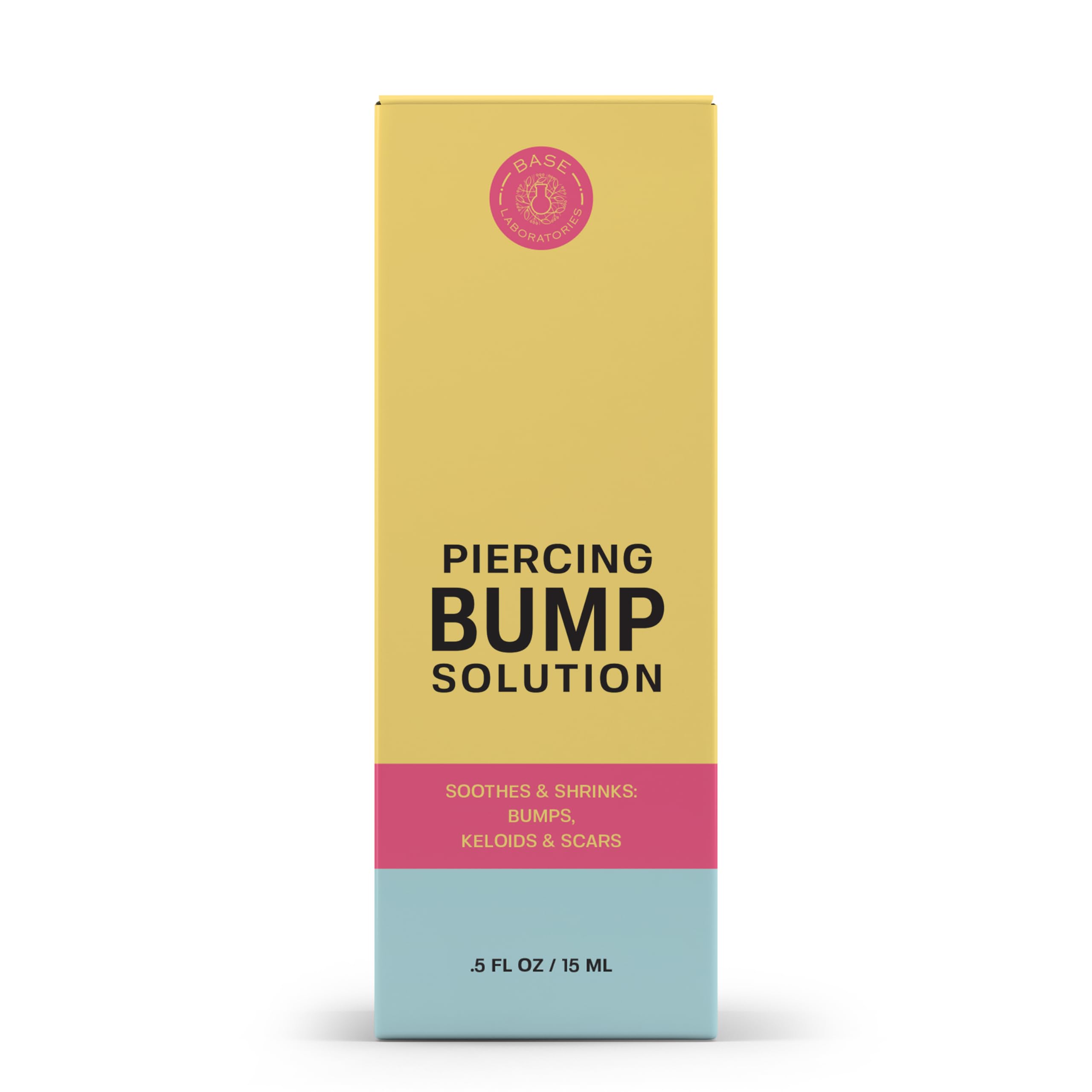 BASE LABORATORIES Piercing Bump Solution & Keloid Bump Removal | Soothing Piercing Aftercare for Piercing Bumps & Keloid Scar Removal | Ear & Nose Keloid Bumps Piercing Aftercare Solution Oil | 0.5 oz