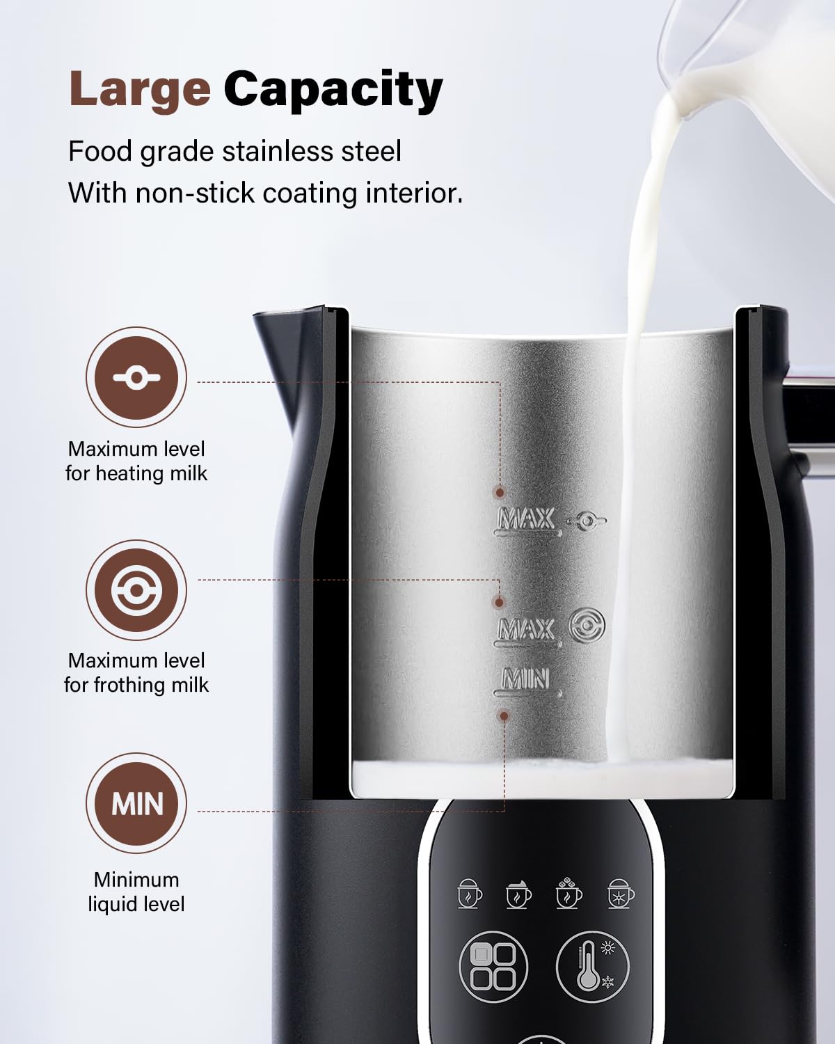 KIDISLE 4-in-1 Electric Milk Frother and Steamer, Milk Steamer with Auto Temperature Control, Warm & Cold Foam Maker, Fast Frother for Coffee, Latte, Hot Chocolate, Cappuccino, Macchiato, Black