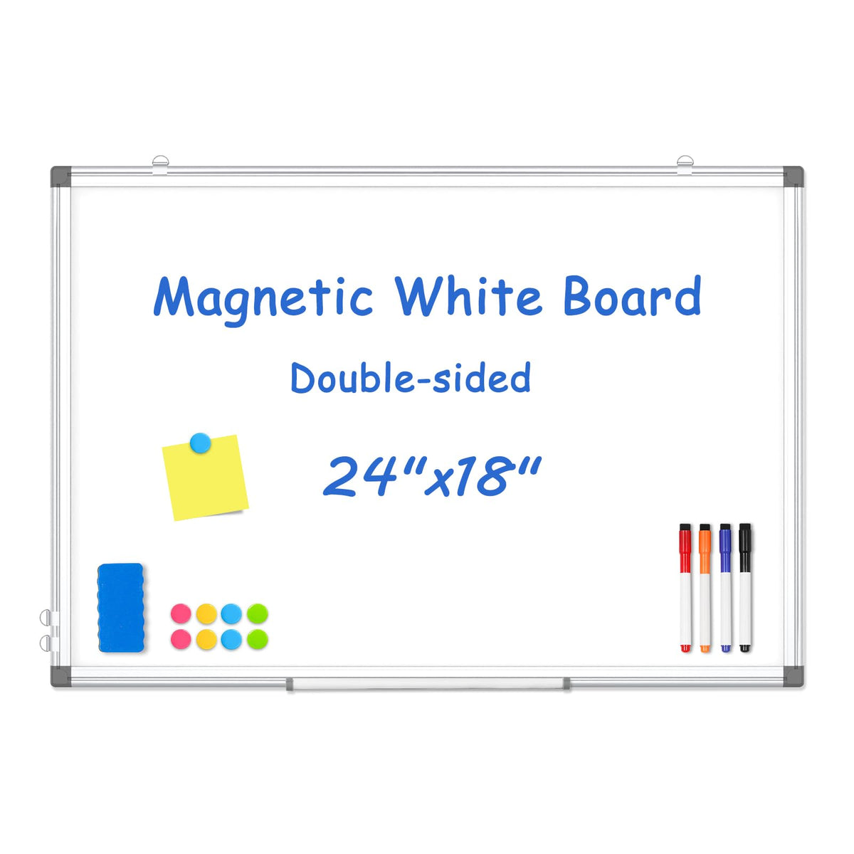 WALGLASS Double-Sided White Board, 24" x 18" Dry Erase Board Magnetic Whiteboard for Wall, Hanging Mounted Whiteboard Silver Aluminium Frame for Home, School, Office, Kitchen