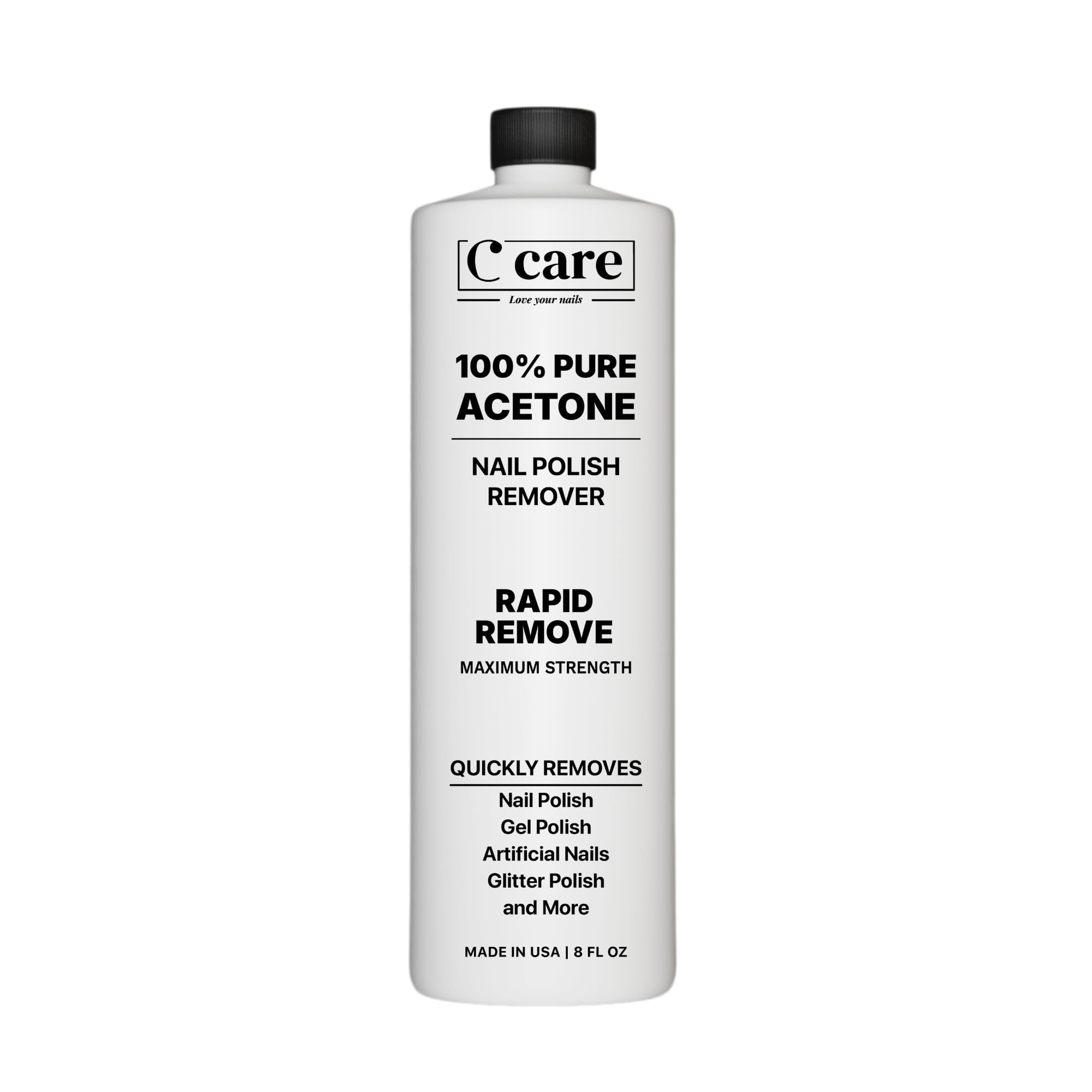 100% Pure Acetone Nail Polish Remover | Professional Quality | Easy To Use | Rapidly Removes Natural, Gel, Acrylic, and Glitter Nails | 8 Fl oz