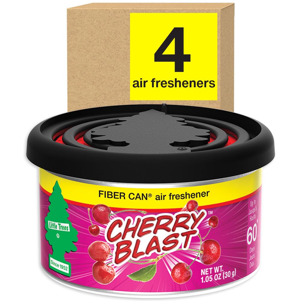 LITTLE TREES Car Air Freshener. Fiber Can Provides a Long-Lasting Scent for Auto or Home. Adjustable Lid for Desired Strength. Caribbean Colada, 4 Air Fresheners