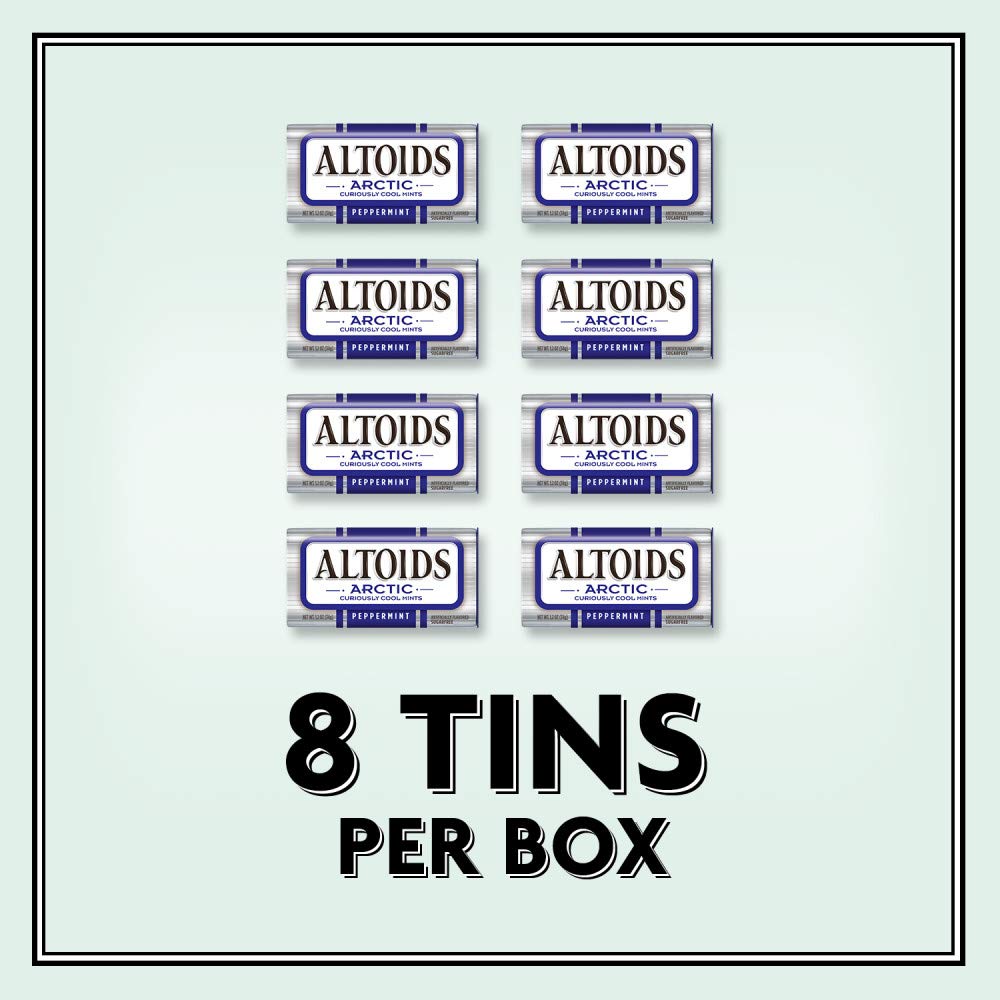ALTOIDS Arctic Peppermint Breath Mints - Altoids Hard Candy Bulk, Sugar Free Mints 1.2 oz Tin, Pack of 8
