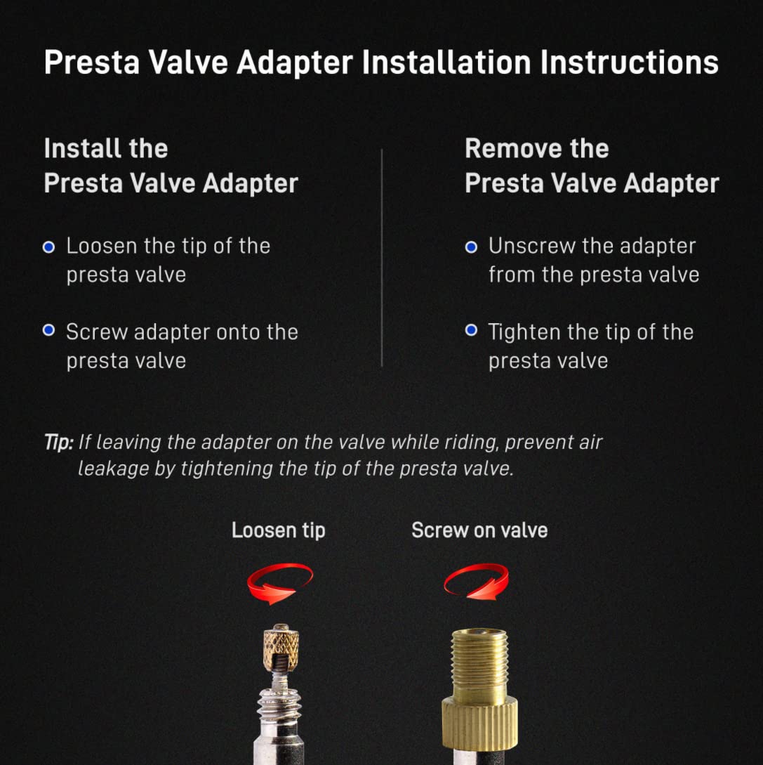 Bike Bits Brass Presta Valve Adapter - Convert Presta to Schrader - Inflate Tire Using Standard Pump or Air Compressor (4 Pack)